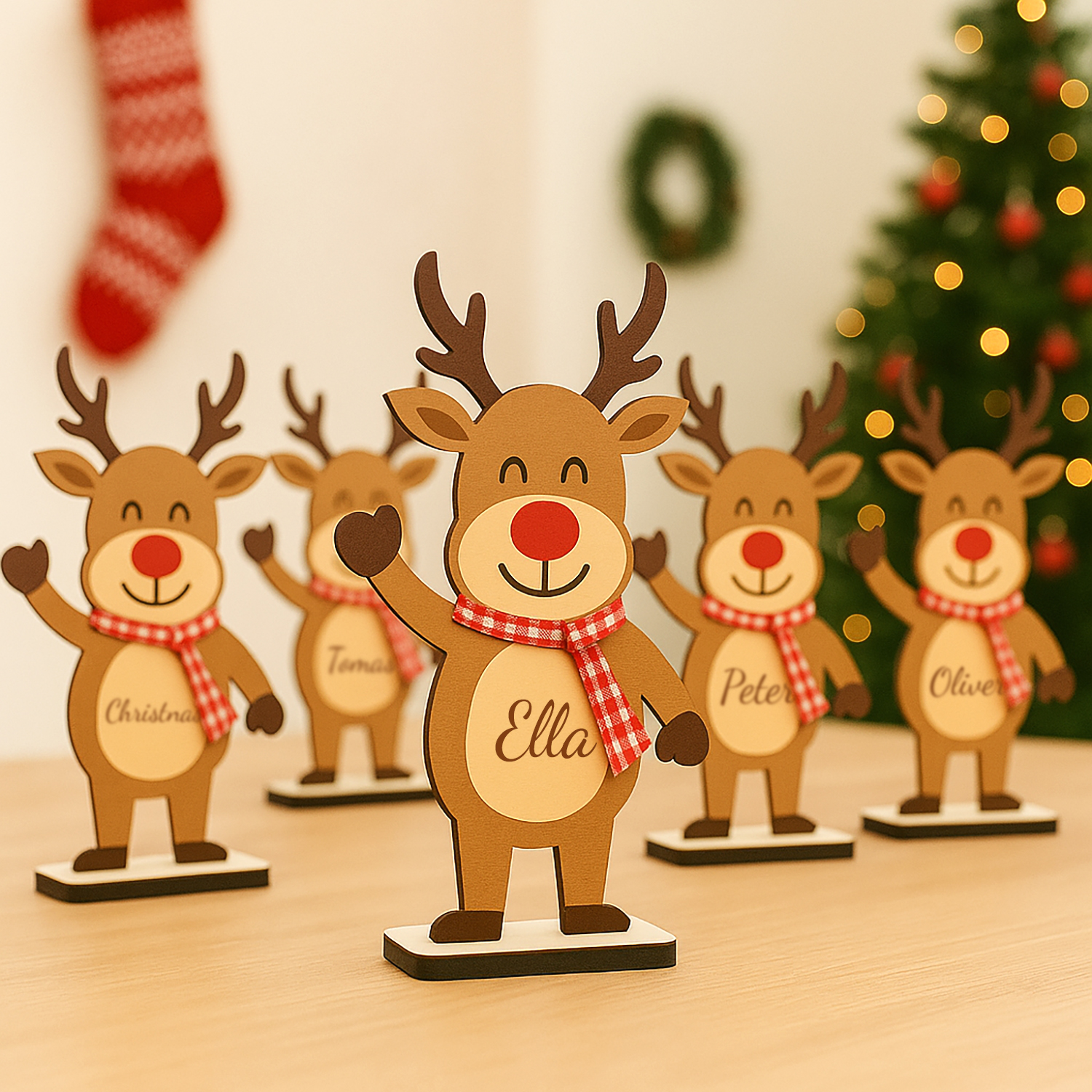 Personalized Freestanding Smiling Reindeer - Christmas Decor