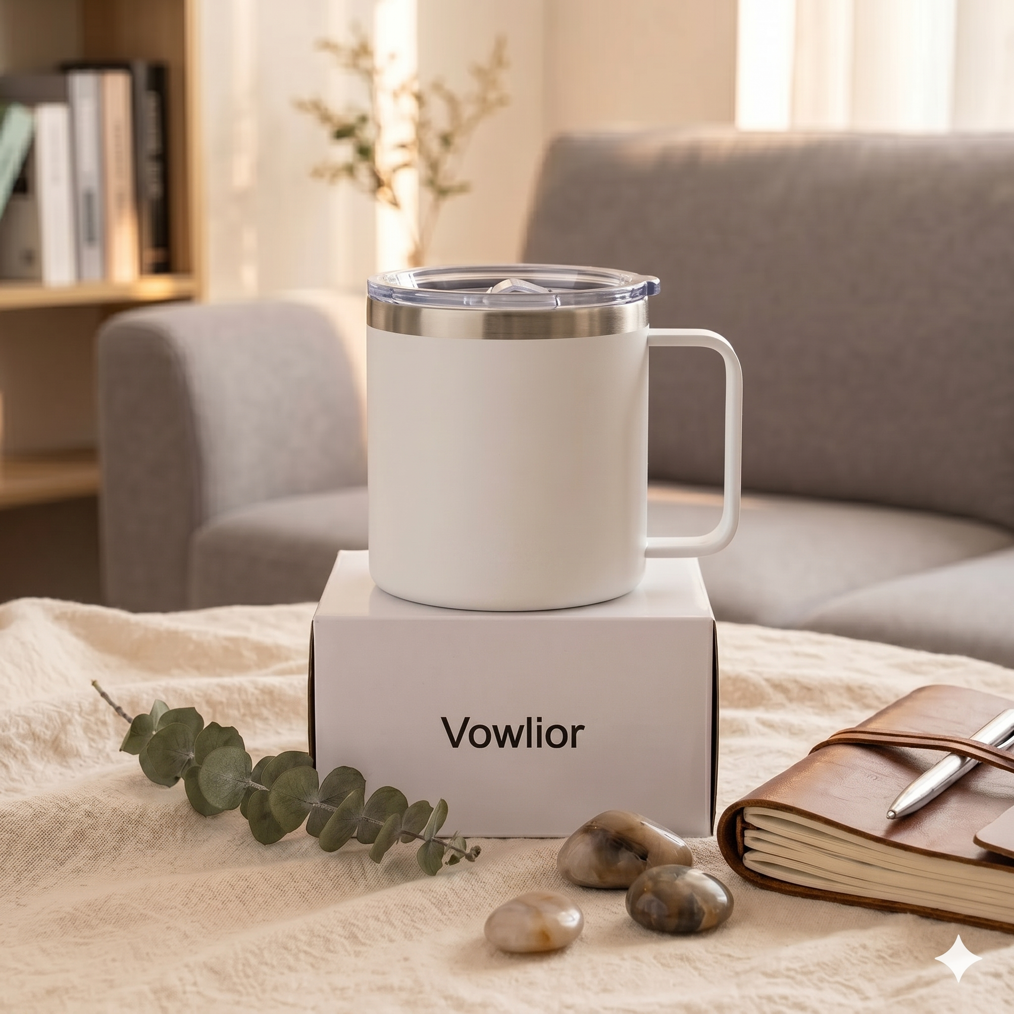Vowlior  Insulated Coffee Mug with Handle and Spill-Proof Lid
