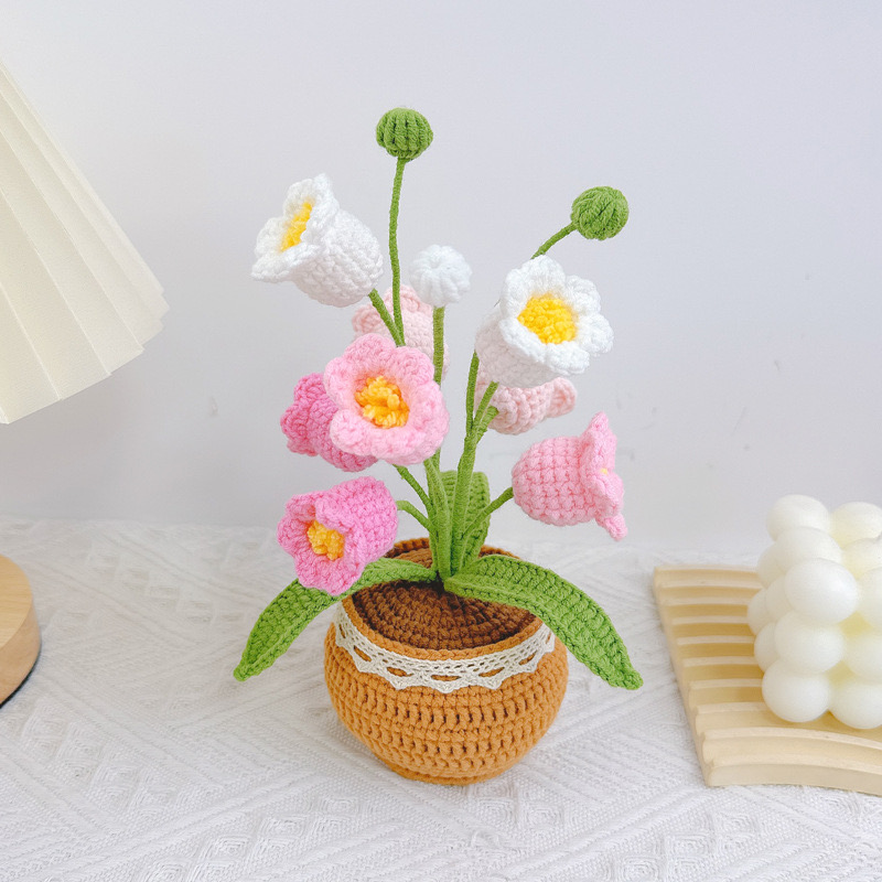 Handmade Crochet Bouquet Potted Plants with Exquisite Pot