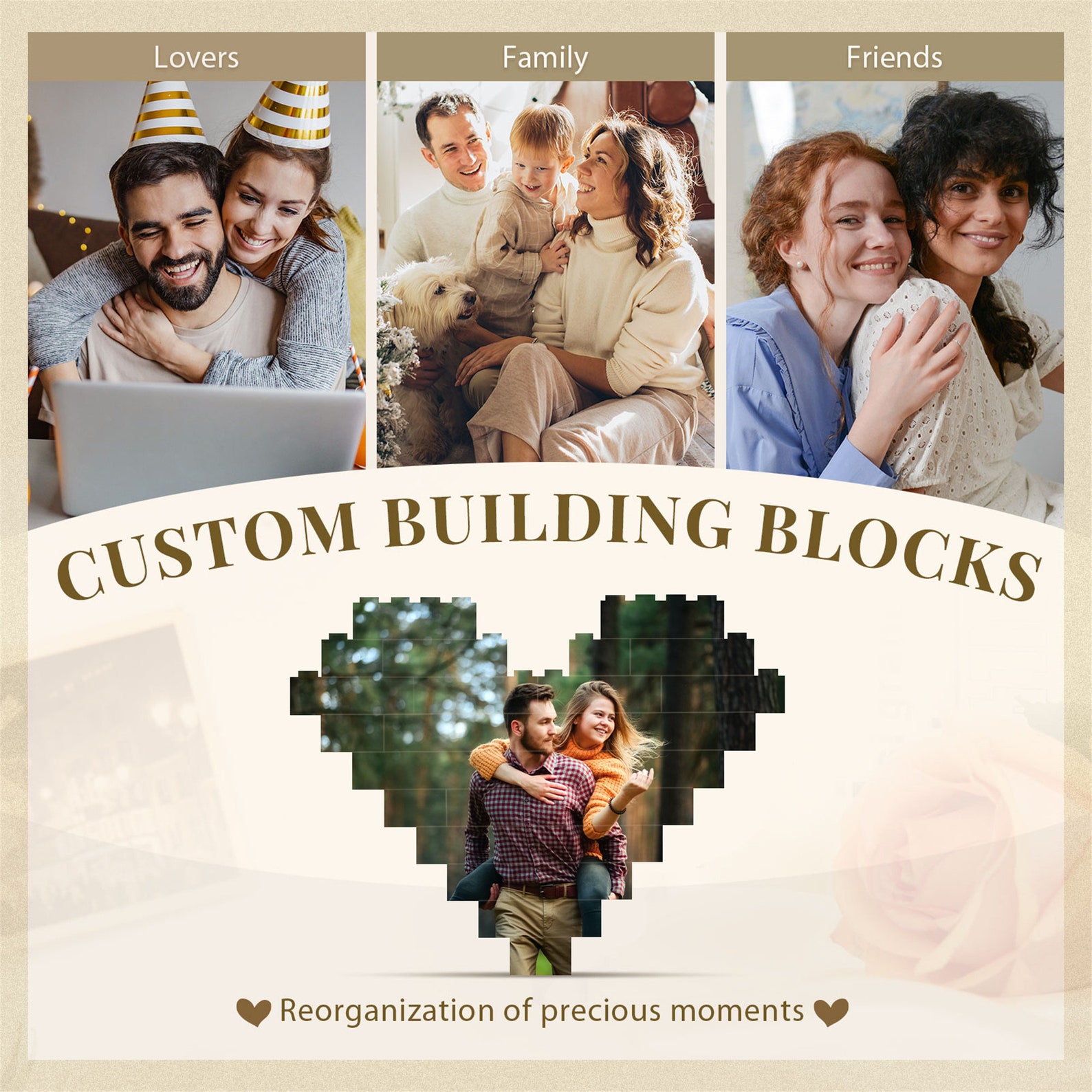 Personalized Heart Photo Building Block Puzzle