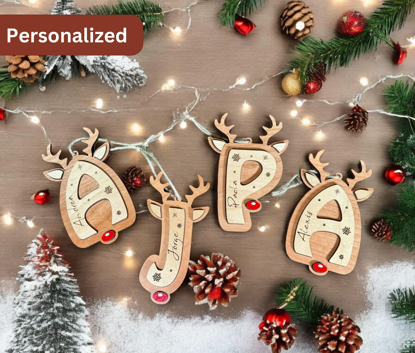 Personalized Reindeer Letter ornaments 