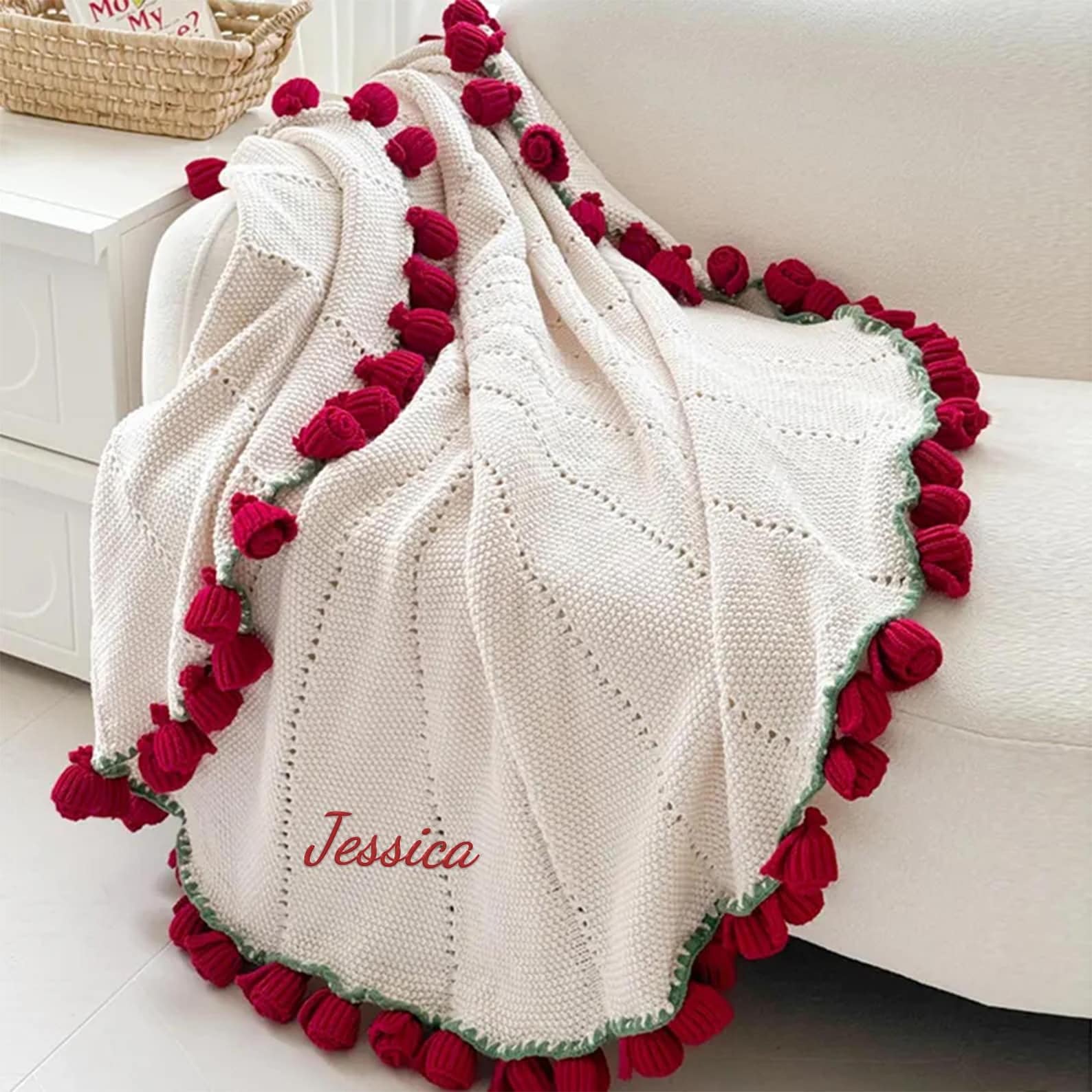 Custom Crochet Rose Blanket with Name - Foldable Bouquet Gift
