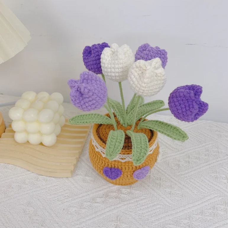 Handmade Crochet Bouquet Potted Plants with Exquisite Pot