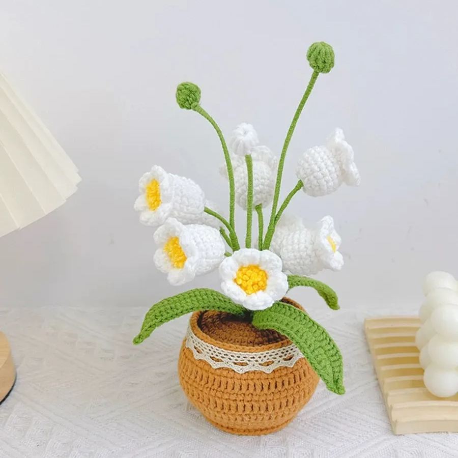 Handmade Crochet Bouquet Potted Plants with Exquisite Pot