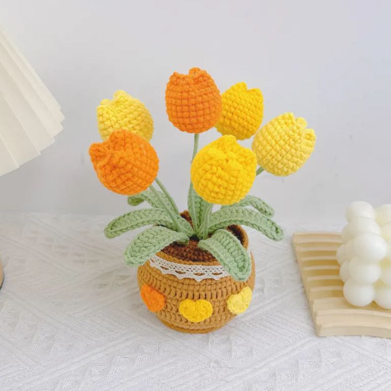 Handmade Crochet Bouquet Potted Plants with Exquisite Pot