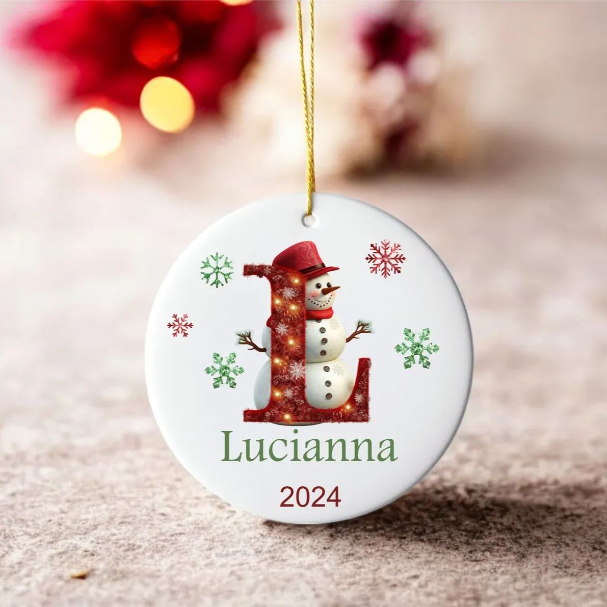 Personalized Initial Snowman Ornament