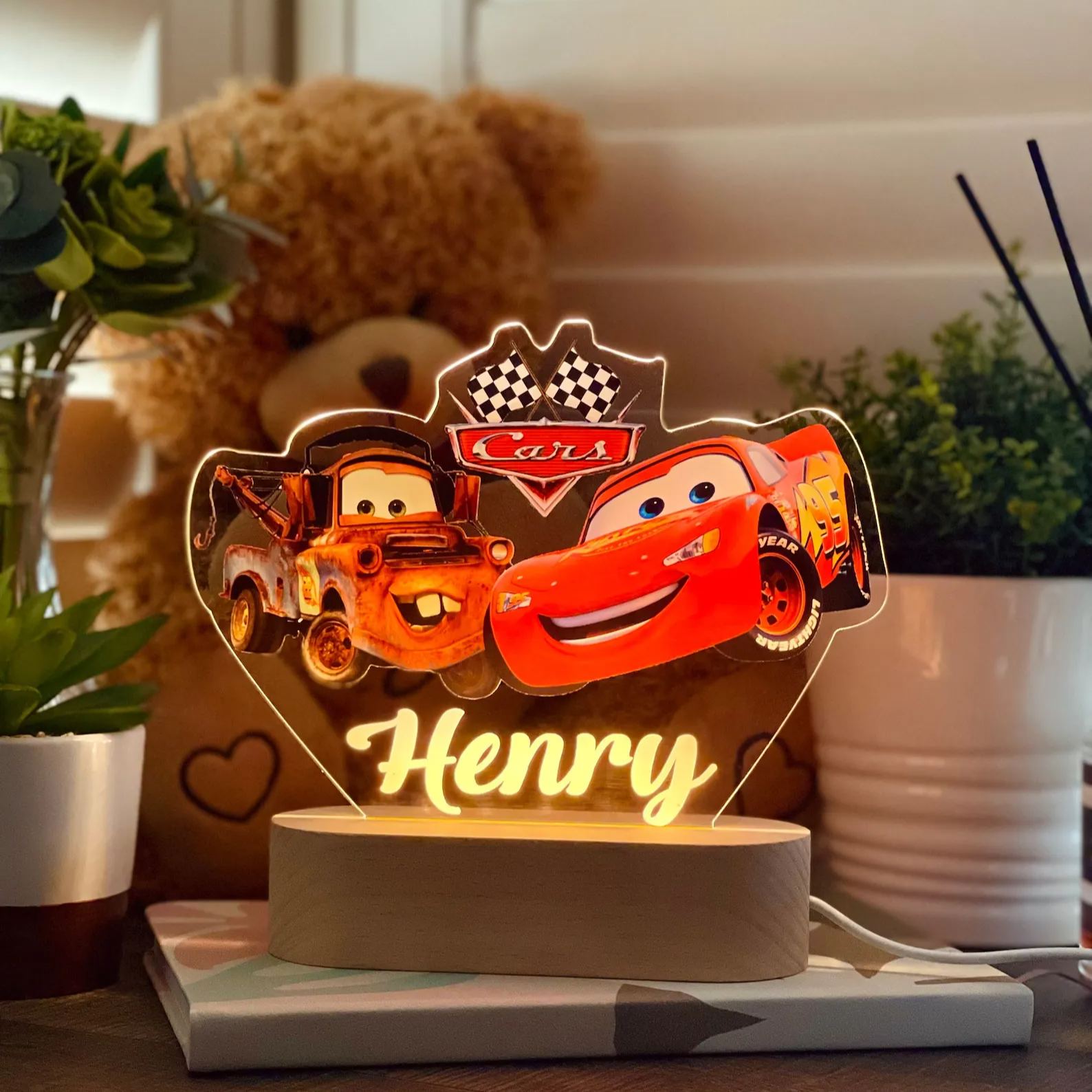 Personalized LIGHTENING MCQUEEN and MATER Cars Night Light