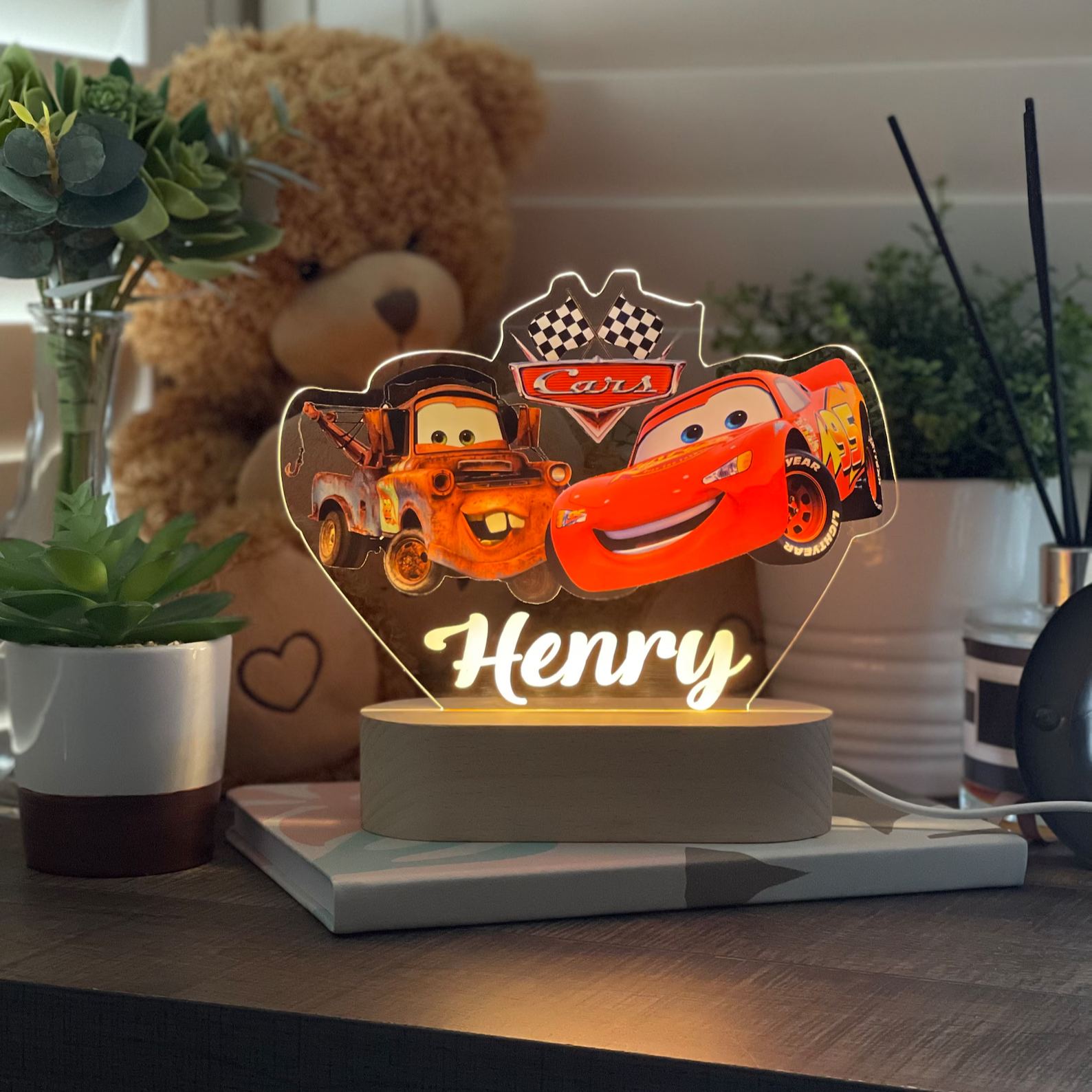 Personalized LIGHTENING MCQUEEN and MATER Cars Night Light