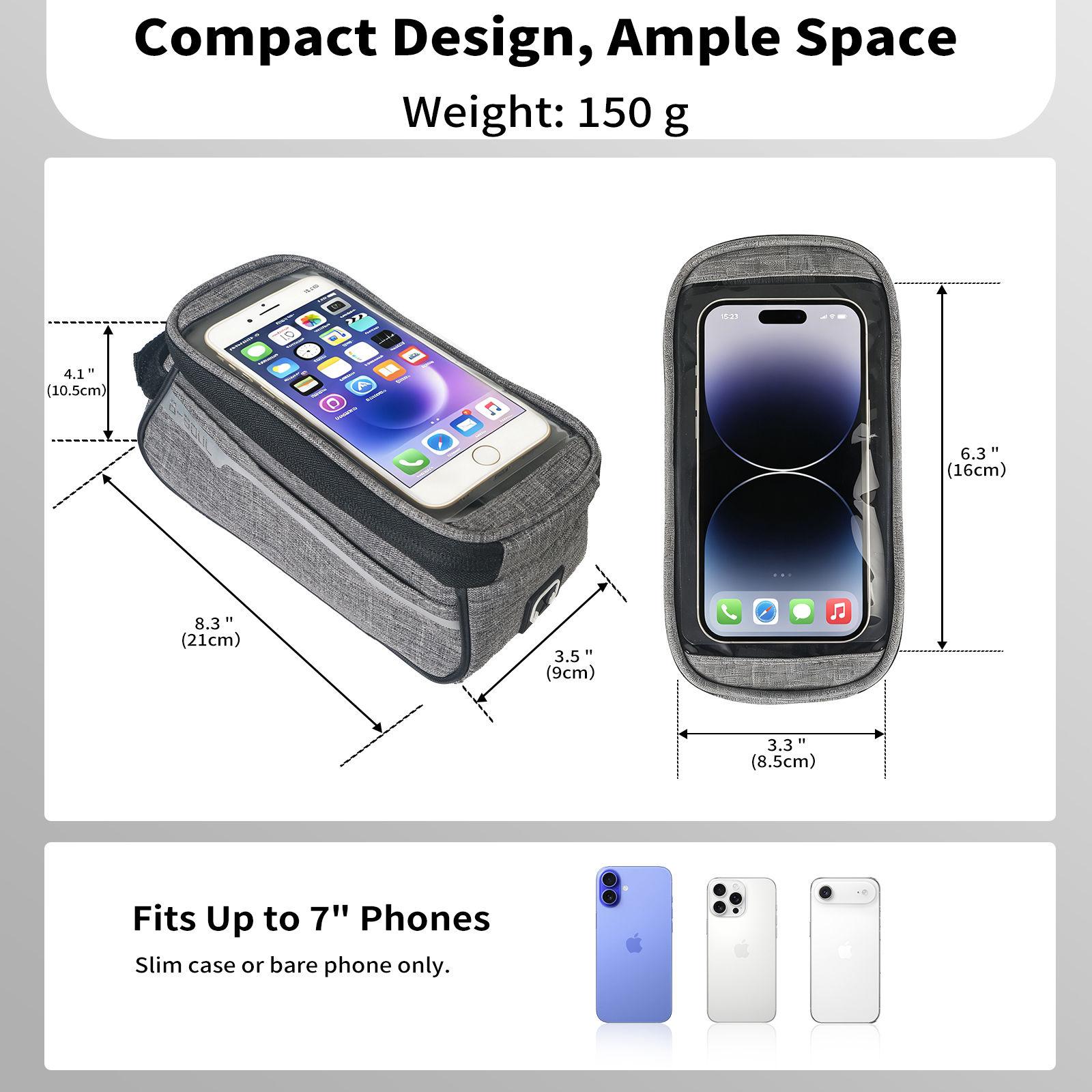 ZNH 1L Waterproof Bicycle Top Tube Bag, Sensitive Touch Screen Bike Phone Holder Pouch Fits Phones Under 7", Quick Release Top Opening Cycling Storage Bag with Headphone Port for E-Bike, Mountain Bike, Commuter Bike