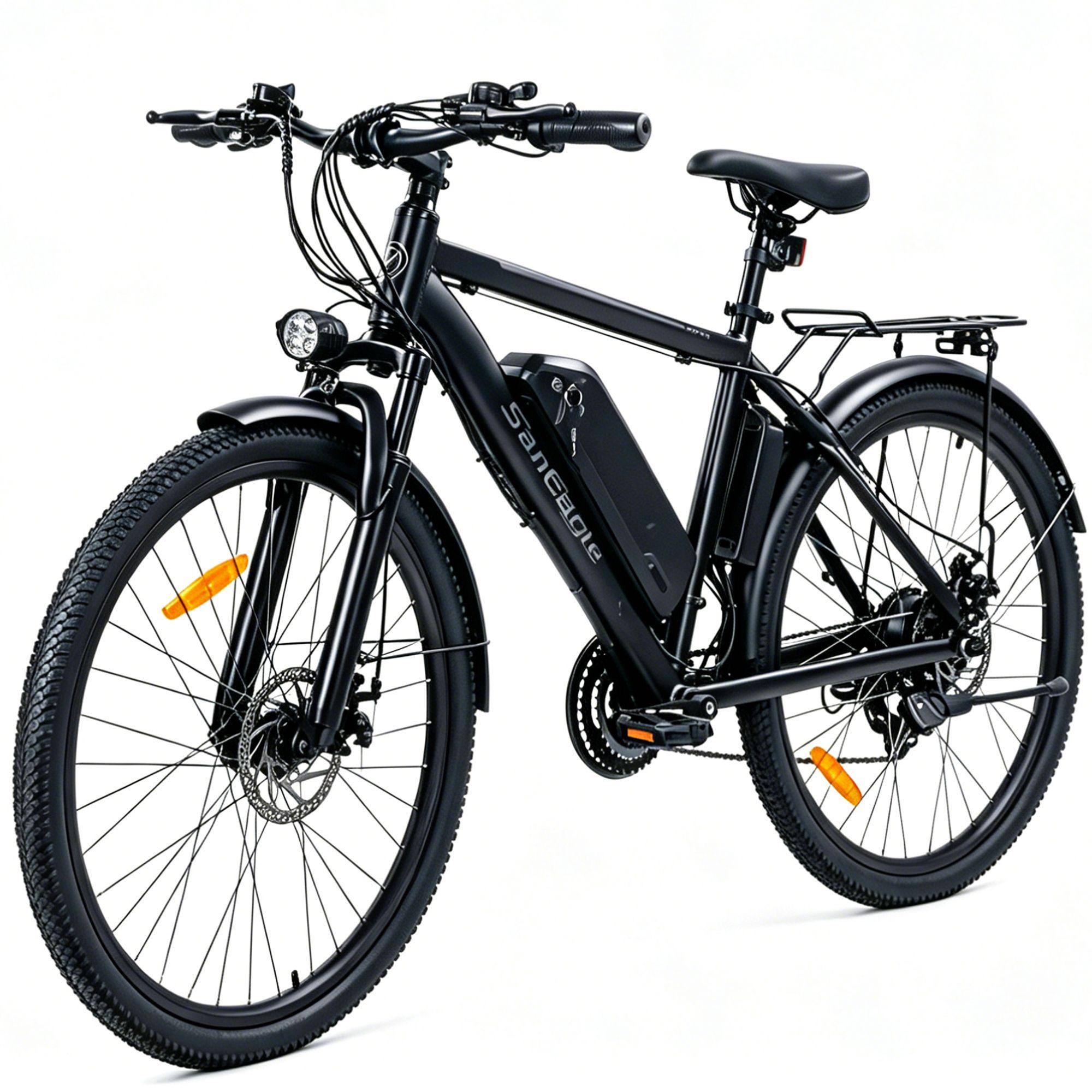 Saneagle 350W Electric Bike for Adults, 36V 10.4Ah Removable Battery, 26" Tire, Shimano 21-Speed, UL 2849 Certified, Black