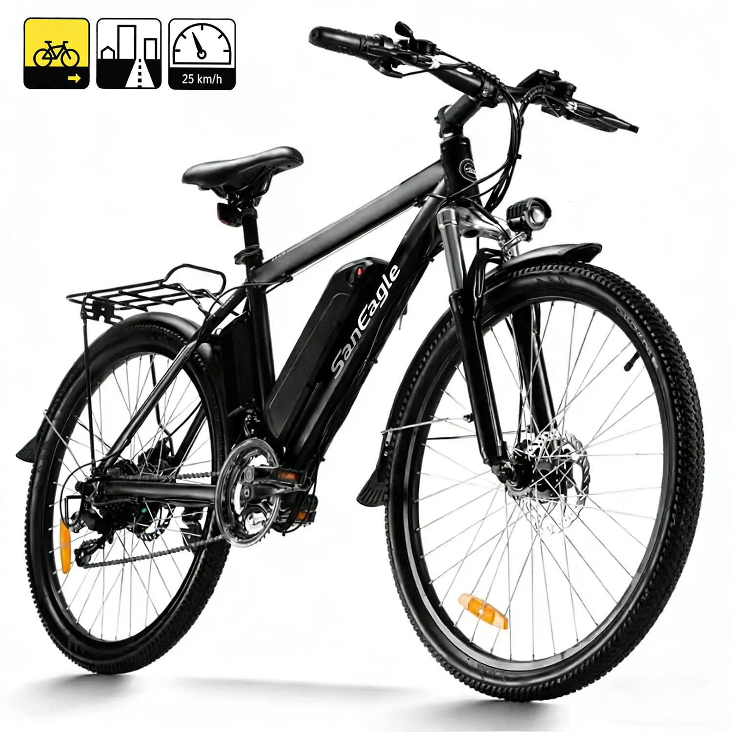 Saneagle 500W Electric Bike | 1000W Peak Assist, 52V 15Ah Battery, 26" Tire, Shimano 21-Speed, UL 2849 Certified, Black