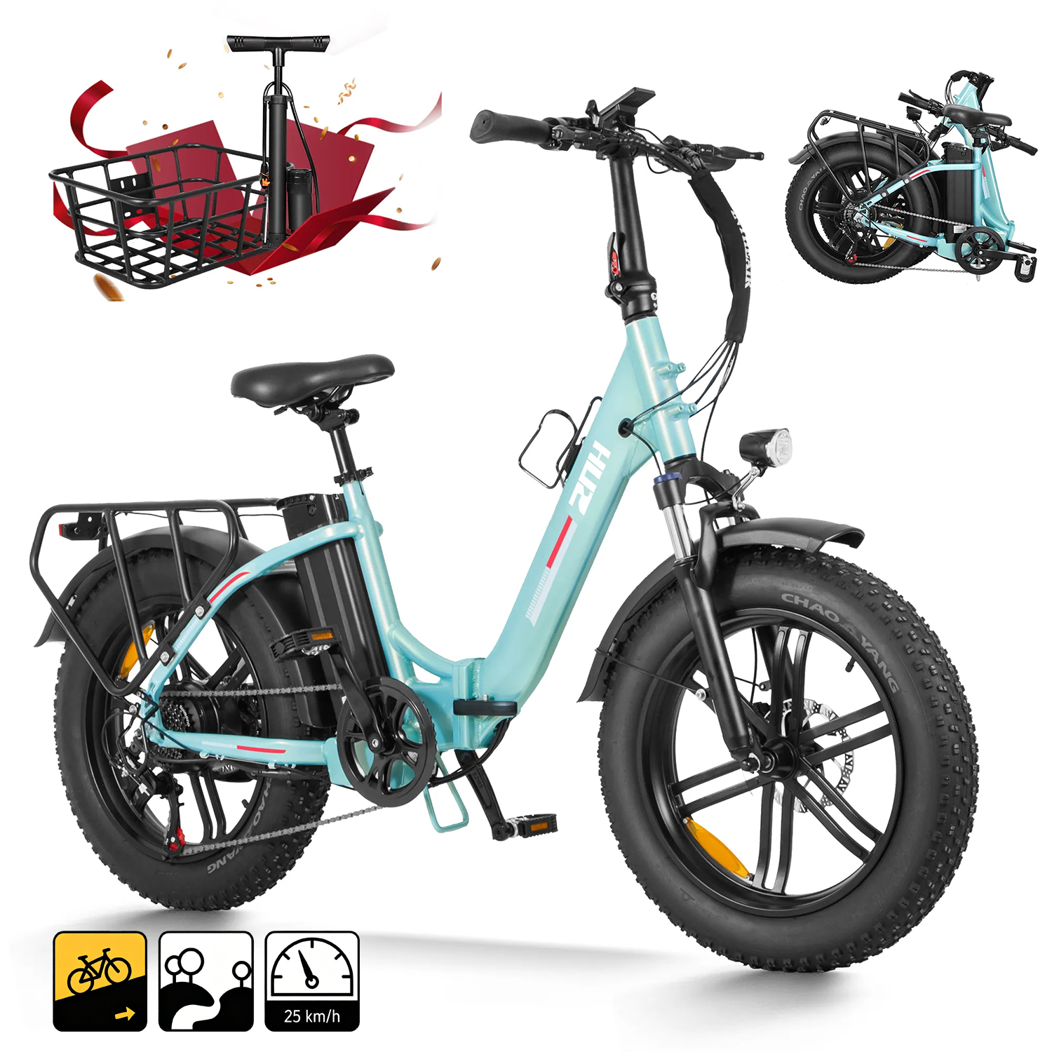 ZNH-11，Fat Tire Folding Electric Bike,750W Motor,Max Speed 28MPH,48V 13Ah Removable Battery Ebike,7-Speed