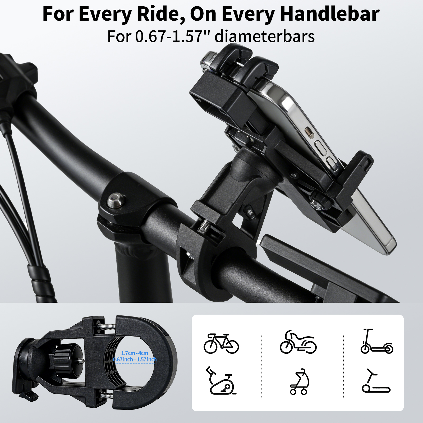 ZNH Universal Bike Phone Mount, Anti-Vibration 4-Claw Bicycle Phone Holder for 4.8"-7.2" Smartphones, Handlebar Cell Phone Stand for E-Bikes, Scooters, Dirt Bikes & ATVs, Stable GPS Navigation Bicycle Accessory
