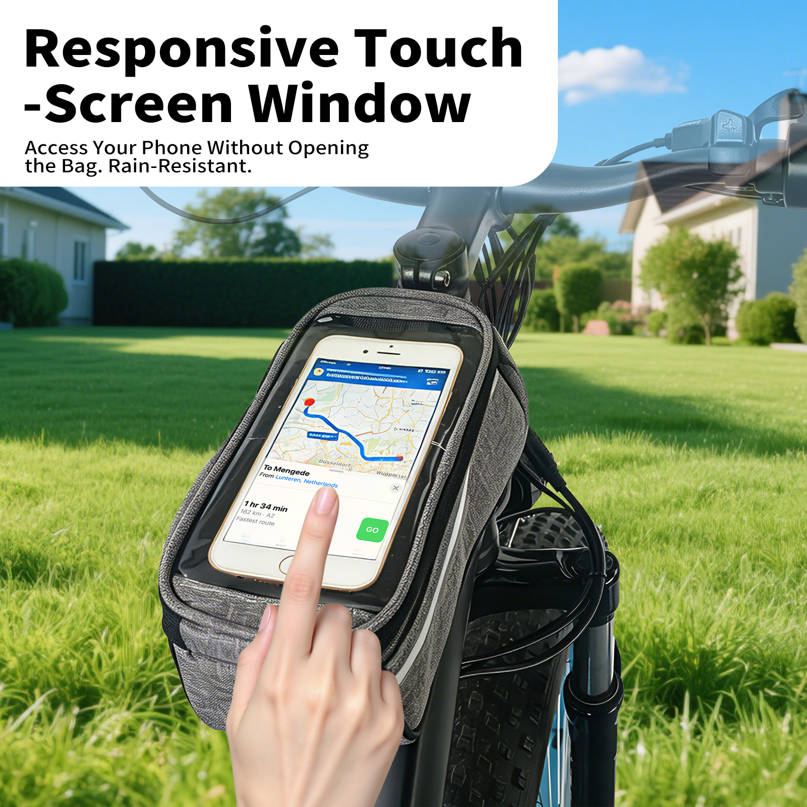 ZNH 1L Waterproof Bicycle Top Tube Bag, Sensitive Touch Screen Bike Phone Holder Pouch Fits Phones Under 7", Quick Release Top Opening Cycling Storage Bag with Headphone Port for E-Bike, Mountain Bike, Commuter Bike