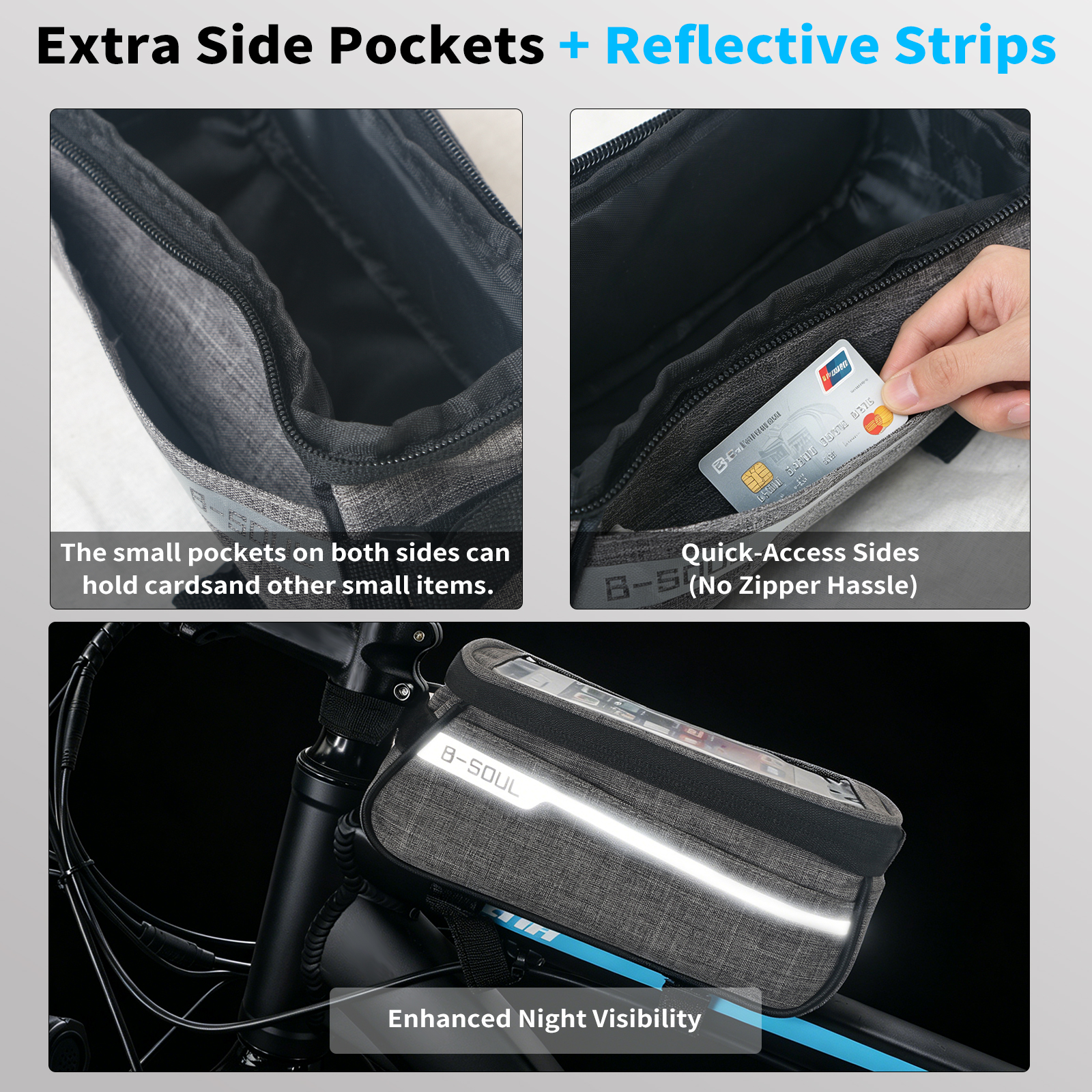 ZNH 1L Waterproof Bicycle Top Tube Bag, Sensitive Touch Screen Bike Phone Holder Pouch Fits Phones Under 7", Quick Release Top Opening Cycling Storage Bag with Headphone Port for E-Bike, Mountain Bike, Commuter Bike