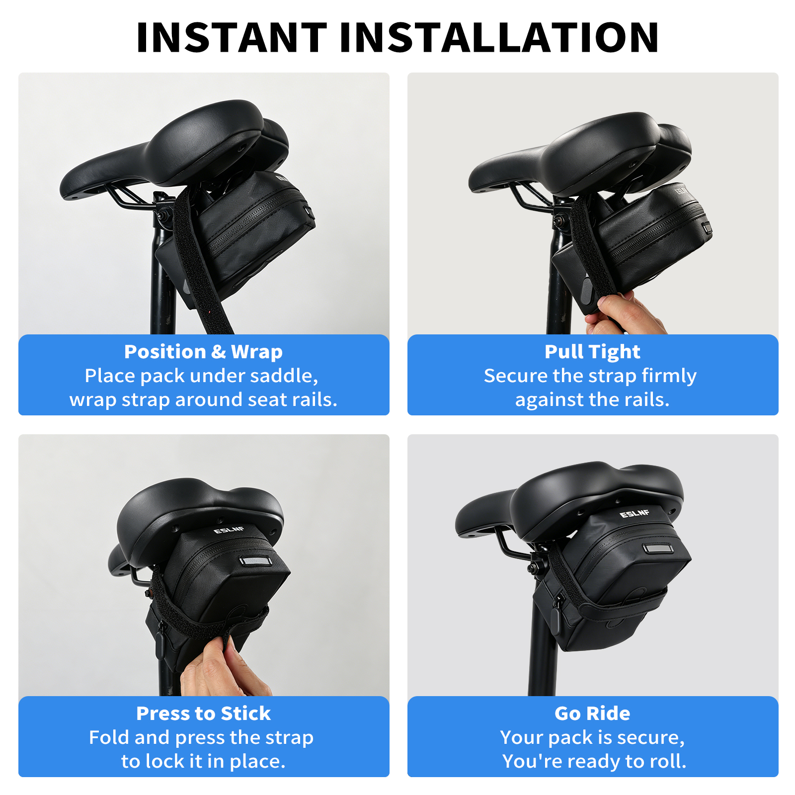 ZNH 0.45L Waterproof Bicycle Saddle Bag, Ultra Light 73g Under Seat Bike Storage Pouch with Quick Release Strap, Rigid Shape Retention Seat Pack for Road Bike, MTB, Gravel Bike & E-Bike