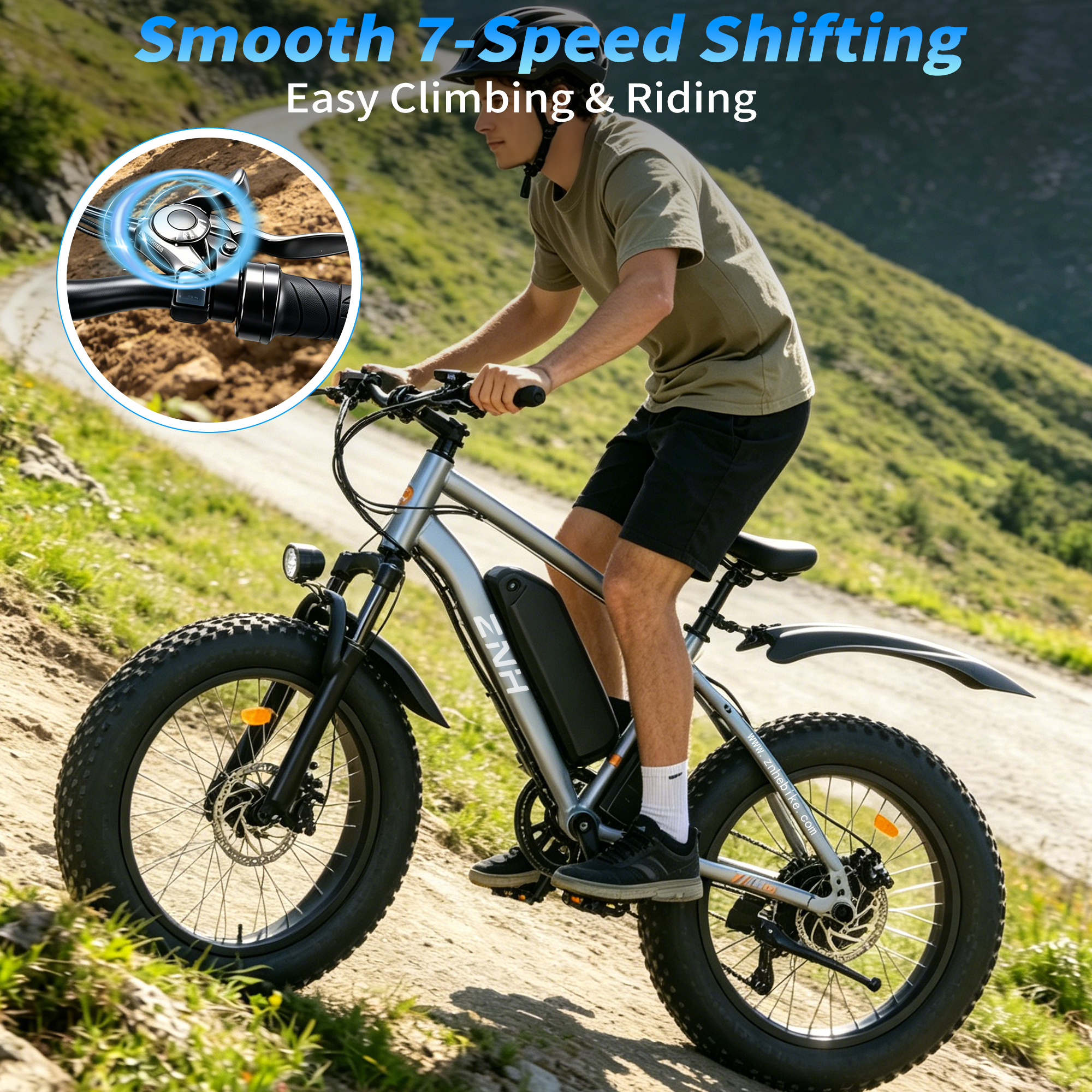 ZNH Peak 1000W Fat Tire Electric Bike for Teens & Adults, 20×4" All-Terrain Off-Road E-Bike, 48V 13Ah UL2849 Removable Battery, Max 20MPH Long Range 40+ Miles Mountain Ebike, Gray
