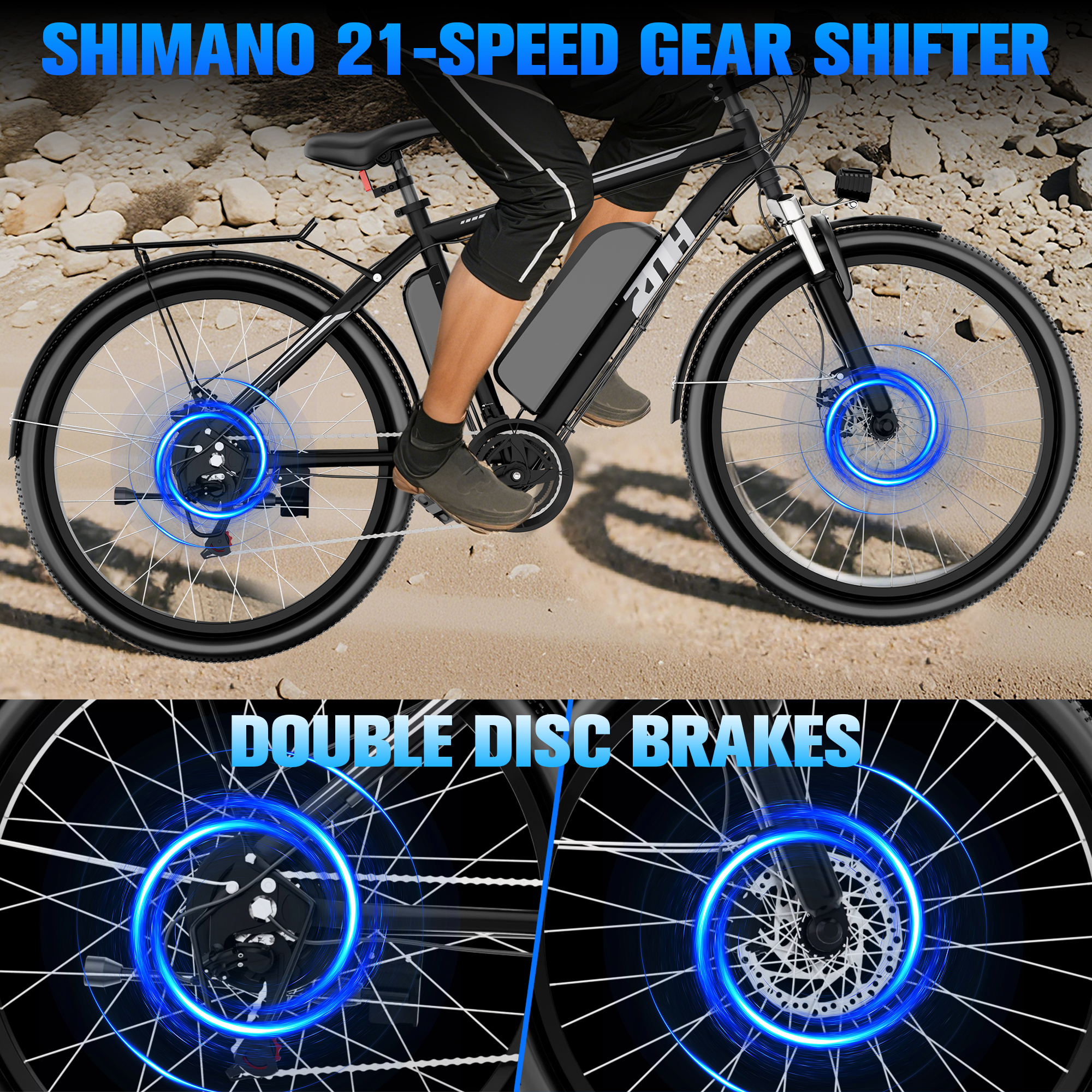 ZNH 02SR Rated 500W Peak 1000W Electric Mountain Bike for Adults, 26 Inch Off-Road E-Bike, 52V 13Ah UL2849 Removable Battery, Shimano 21-Speed Up to 70 Miles Range Ebike