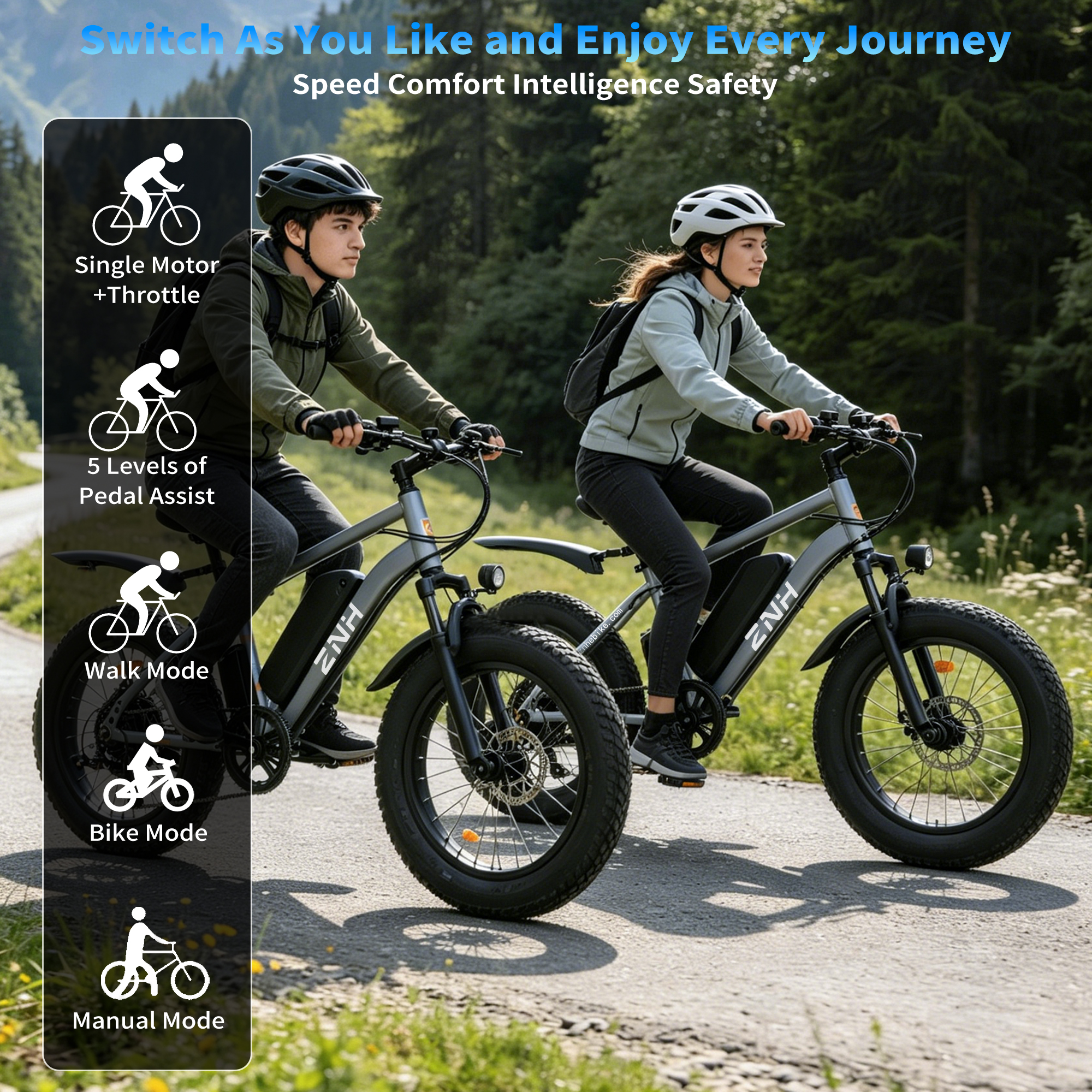 ZNH Peak 1000W Fat Tire Electric Bike for Teens & Adults, 20×4" All-Terrain Off-Road E-Bike, 48V 13Ah UL2849 Removable Battery, Max 20MPH Long Range 40+ Miles Mountain Ebike, Gray