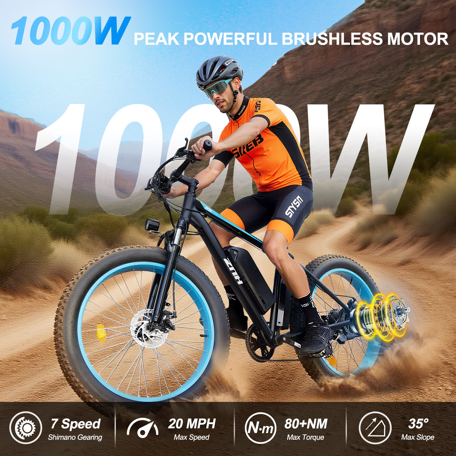 ZNH 750W Fat Tire Electric Mountain Bike for Adults | 26"x4.0 All-Terrain Snow Ebike, 48V 13Ah Removable Battery, UL2849 Certified