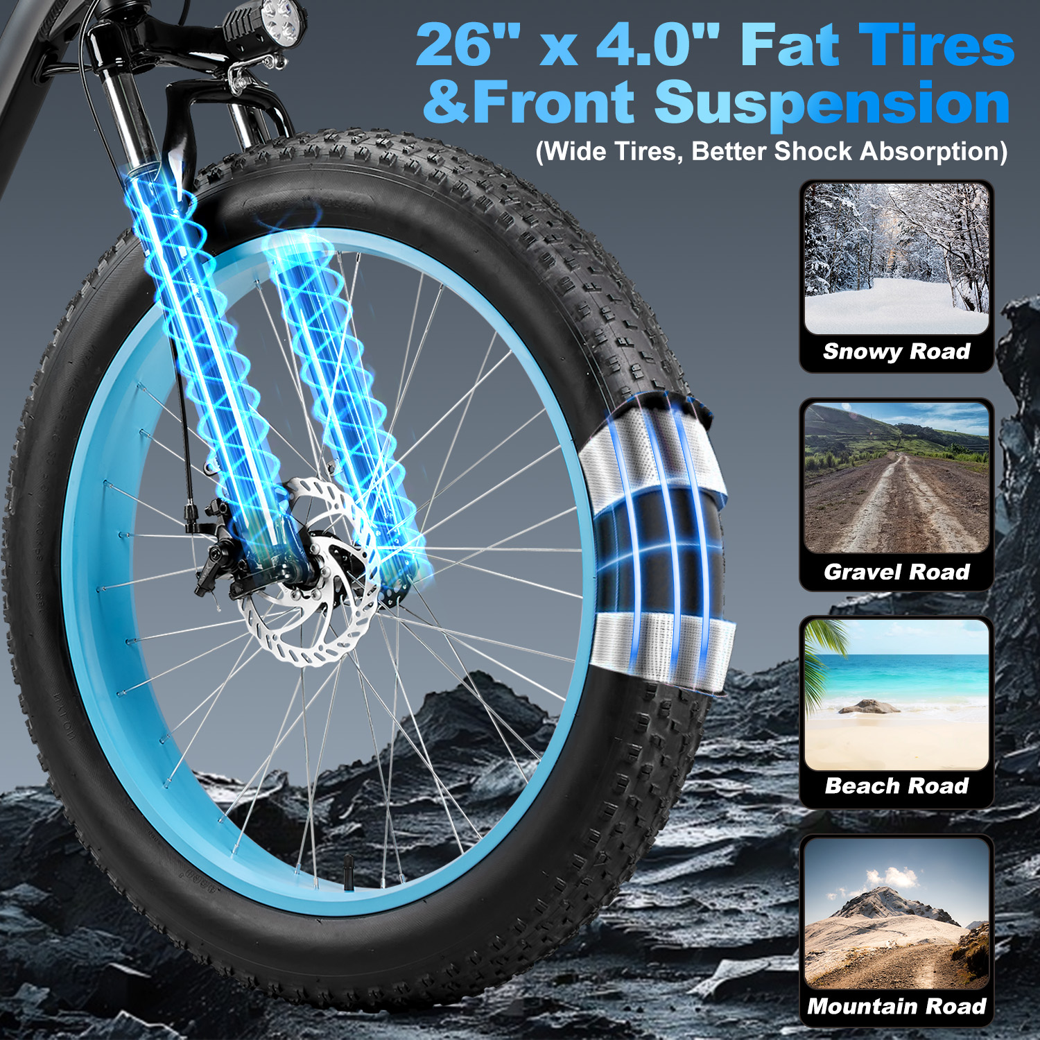 ZNH 750W Fat Tire Electric Mountain Bike for Adults | 26"x4.0 All-Terrain Snow Ebike, 48V 13Ah Removable Battery, UL2849 Certified