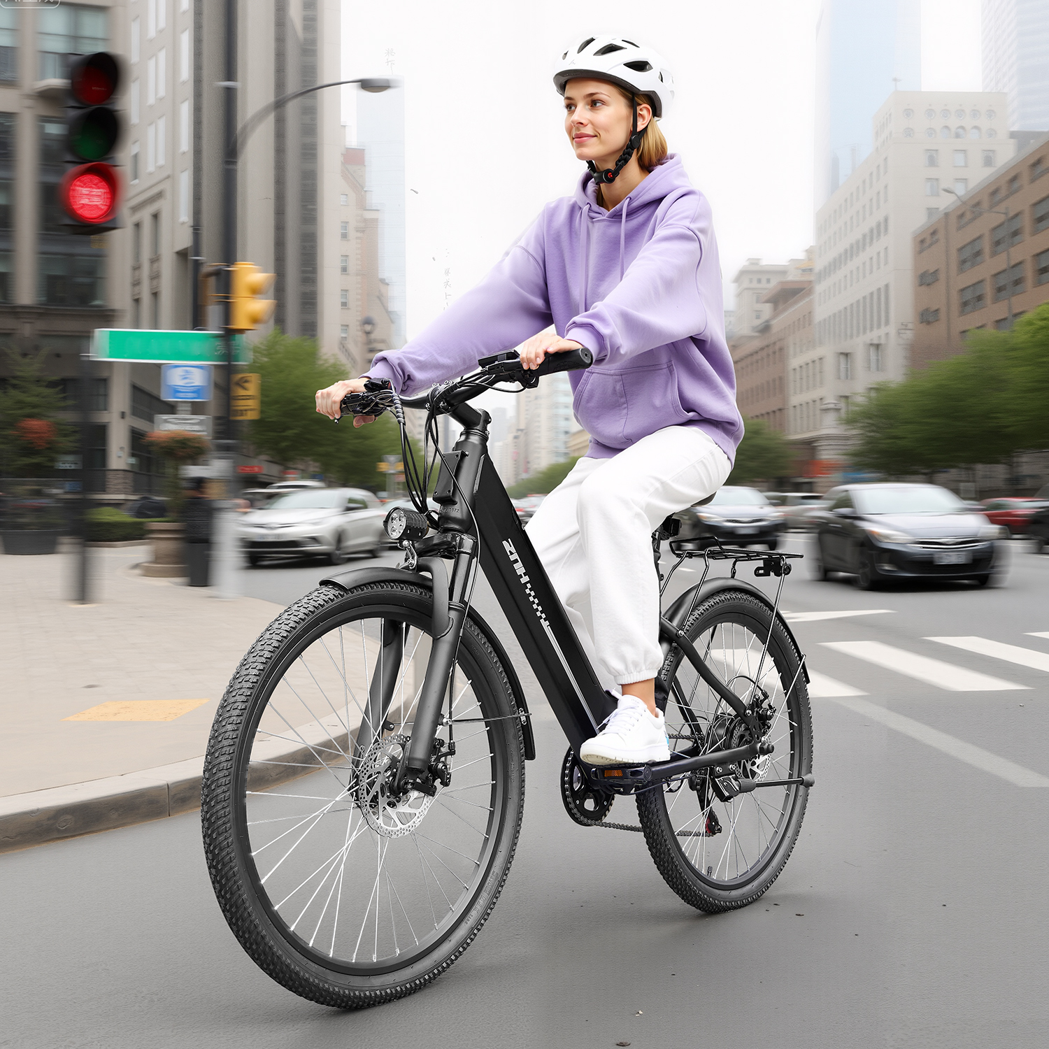 ZNH-17SR  26"Low Step Commuter Electric Bike for Adults|750W Powerful Motor Adult Electric Bicycles Max 20mph|48V 13Ah Removable Battery Women City Ebike|UL2849|Black