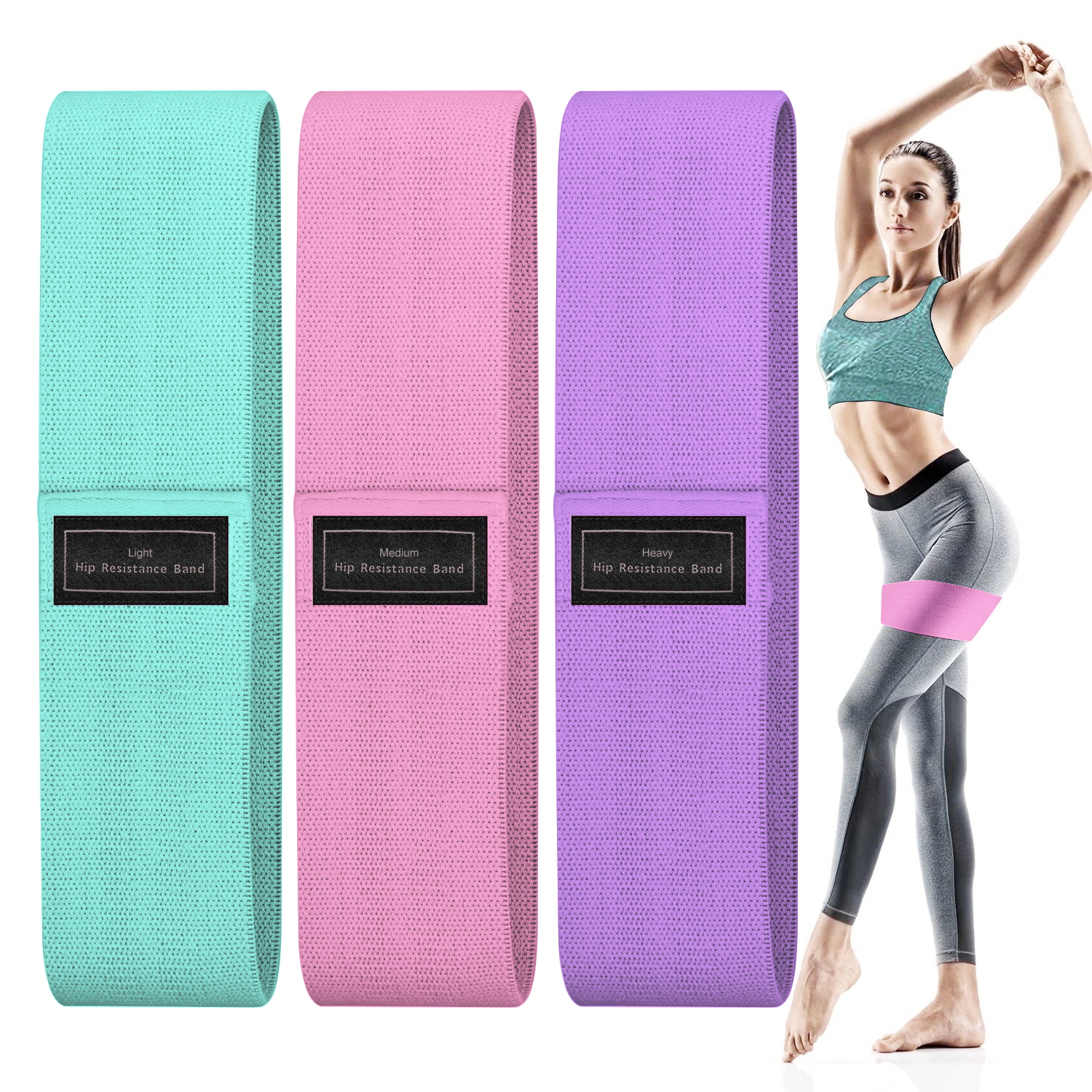 Non-Slip Resistance Bands for Legs & Glutes - 3 Level Elastic Workout Bands for Squats, Hip & Glute Training - Fitness Bands for Women