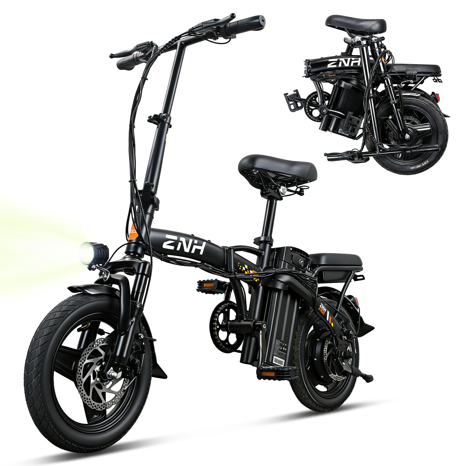 ZNH 500W Class 2 Folding Electric Bike for Adults | 14" Compact Commuter Ebike, 48V 13Ah Removable Battery, 60 Miles Range, UL2849 Certified