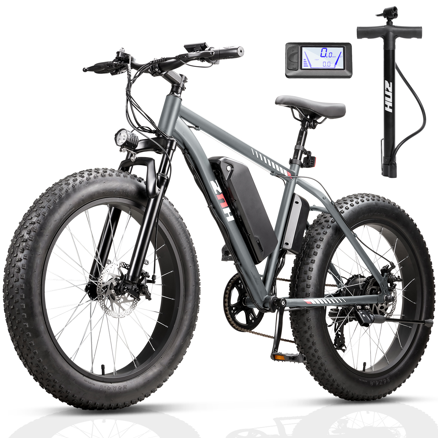 ZNH 1000w Peak Electric Bicycle for Adults w 48V 13Ah Removable Battery Up to 20mph，24”*4.0” Fat Tire Ebike for Snow & Beach，Electric Mountain Bike with 7 Speed，UL2849，Gray