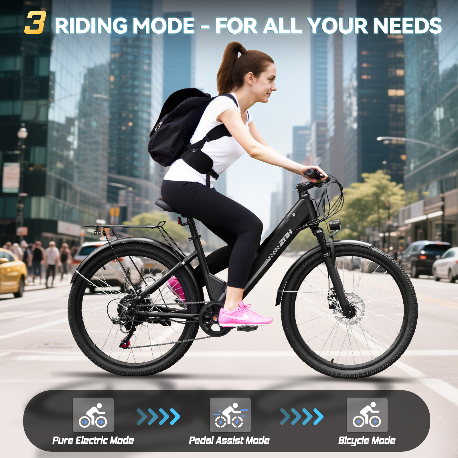 ZNH-17S，750W Peak Electric Bike for Adult,26" Tires 50Miles Range Commuting Ebike,Removable,20MPH,7-Speed