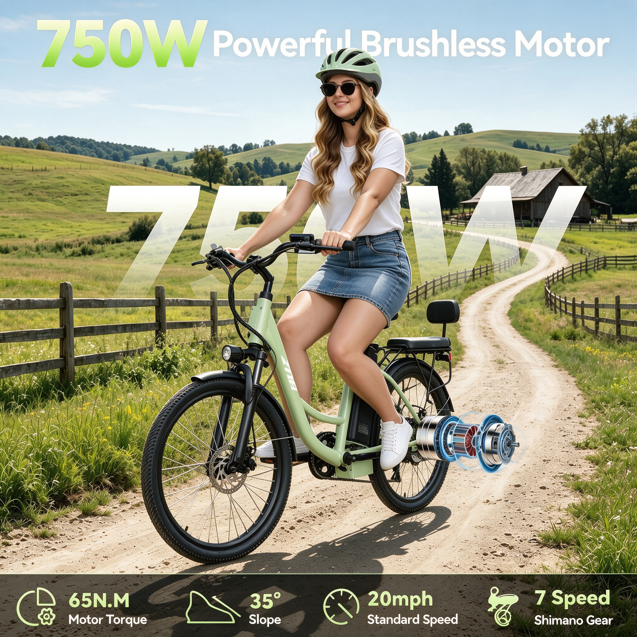 ZNH-19 24" Electric Bike for Adults 16+, 750W Motor Ebike with 48V 19.4Ah Battery, 20MPH Max Speed, UL2849 Certified, Recreational Use Only
