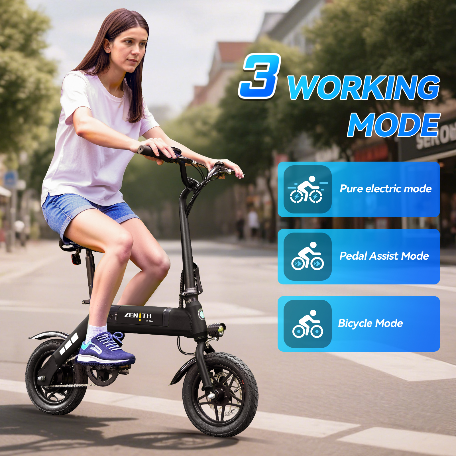 ZNH-01，12" Electric Bike, 400W Peak Motor, 36V Removable Battery,15.5 mph Folding Ebike