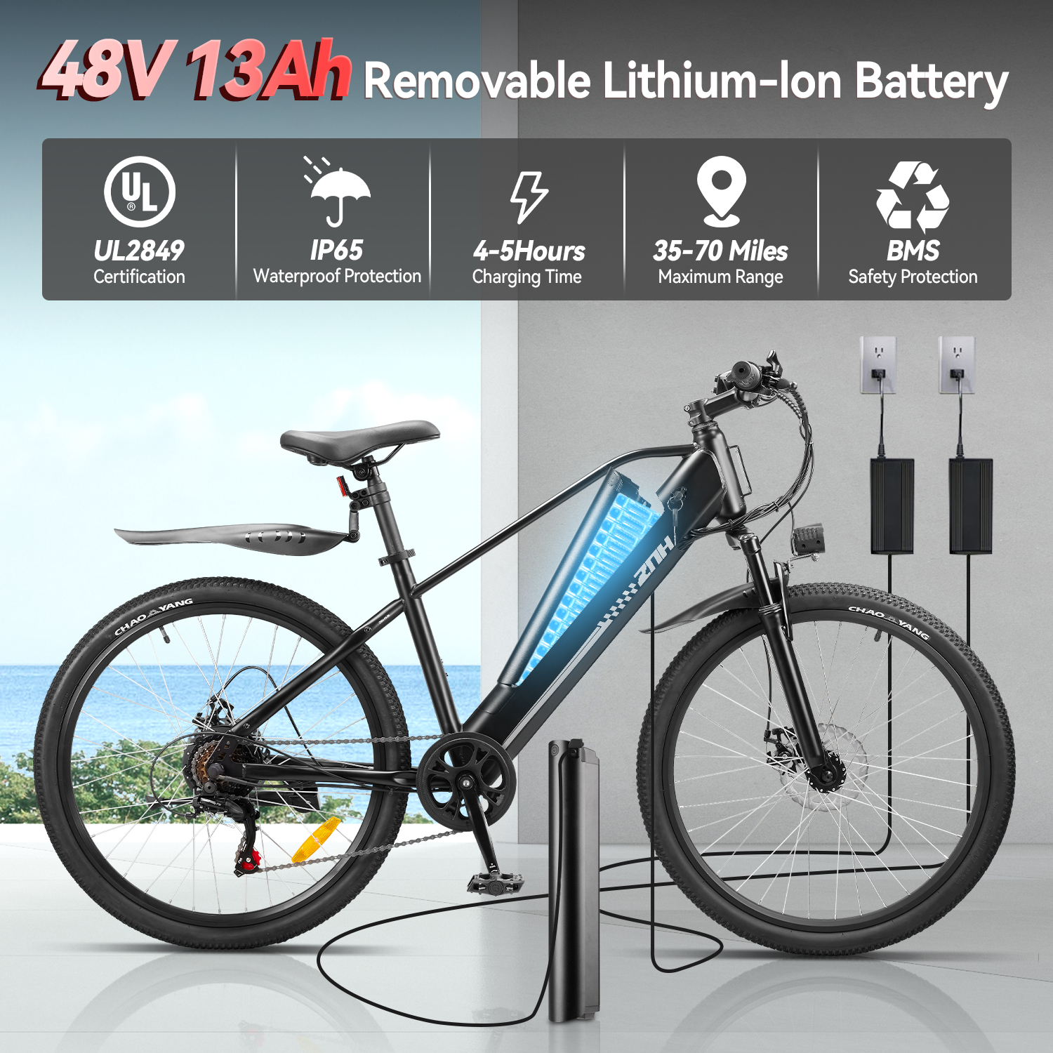 ZNH 26 Inch Off-Road Mountain Electric Bike for Adults 16+, 750W Brushless Motor Ebike, 48V 13Ah UL2849 Removable Battery, Max 20MPH, Shimano 7-Speed, Recreational Trail Use Only, Blue