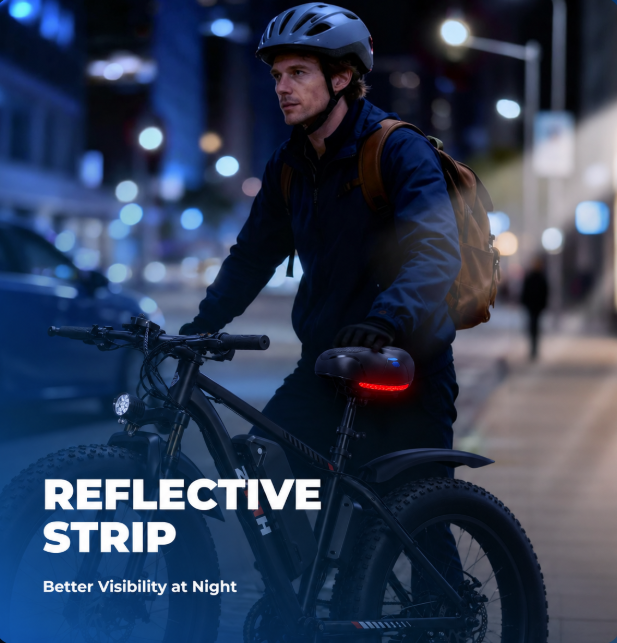 Wide 31.8‘’ Comfort bike Saddle | Memory Foam Padded Bicycle Seat, Hollow Vent & Shock-Absorbing Springs, Rear Reflective Strip, Universal Replacement Seat for E-Bike, Mountain & City Bike, With Install Tools