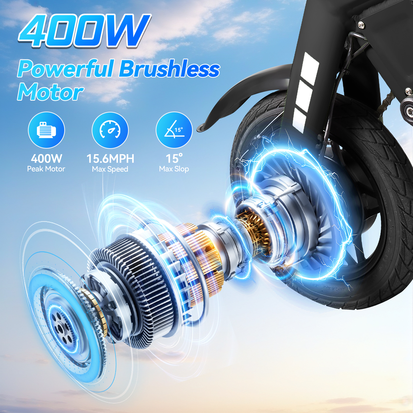 ZNH-01，12" Electric Bike, 400W Peak Motor, 36V Removable Battery,15.5 mph Folding Ebike