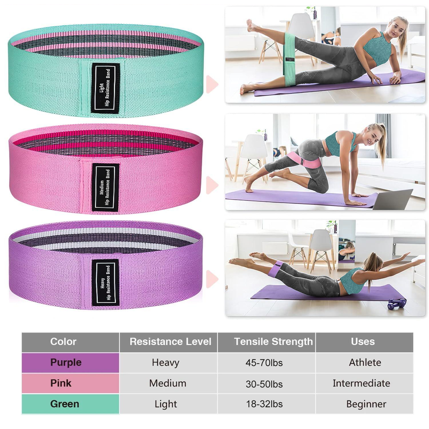 Non-Slip Resistance Bands for Legs & Glutes - 3 Level Elastic Workout Bands for Squats, Hip & Glute Training - Fitness Bands for Women