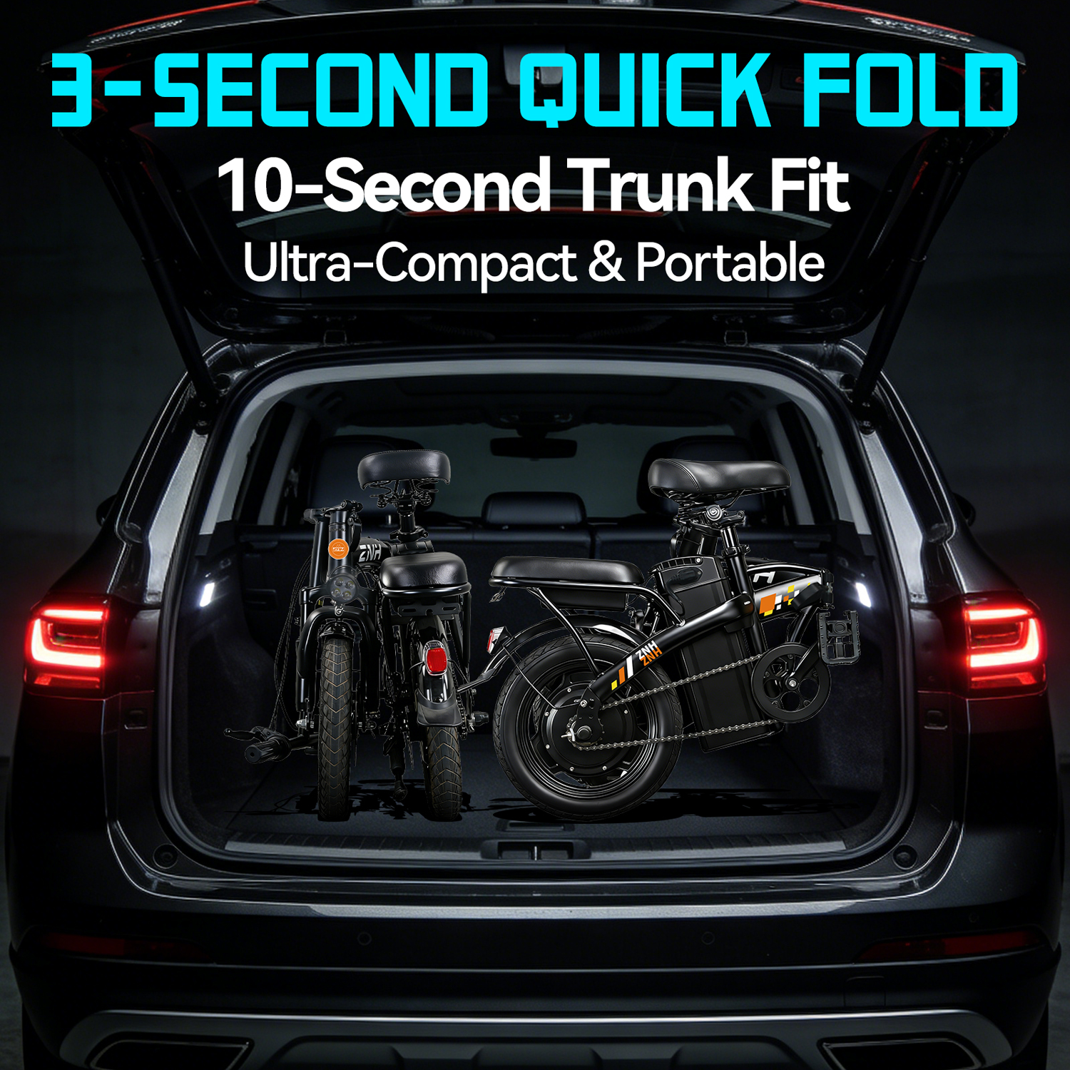 ZNH 500W Class 2 Folding Electric Bike for Adults | 14" Compact Commuter Ebike, 48V 13Ah Removable Battery, 60 Miles Range, UL2849 Certified