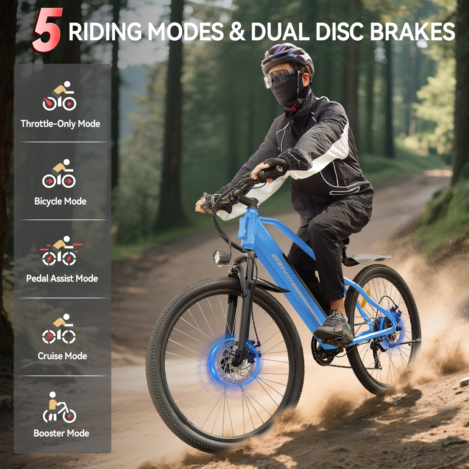 ZNH 26 Inch Off-Road Mountain Electric Bike for Adults 16+, 750W Brushless Motor Ebike, 48V 13Ah UL2849 Removable Battery, Max 20MPH, Shimano 7-Speed, Recreational Trail Use Only, Blue