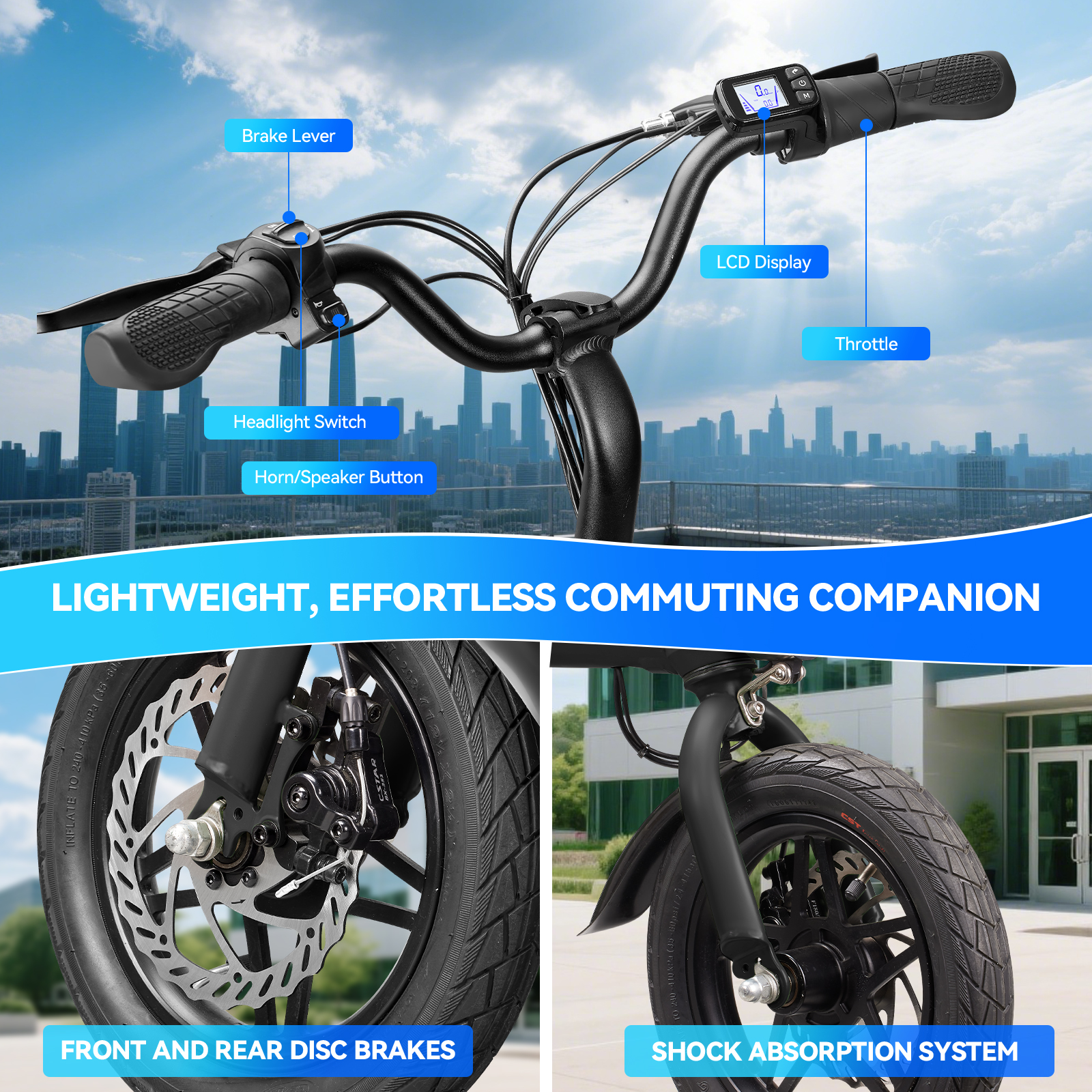 ZNH-01，12" Electric Bike, 400W Peak Motor, 36V Removable Battery,15.5 mph Folding Ebike