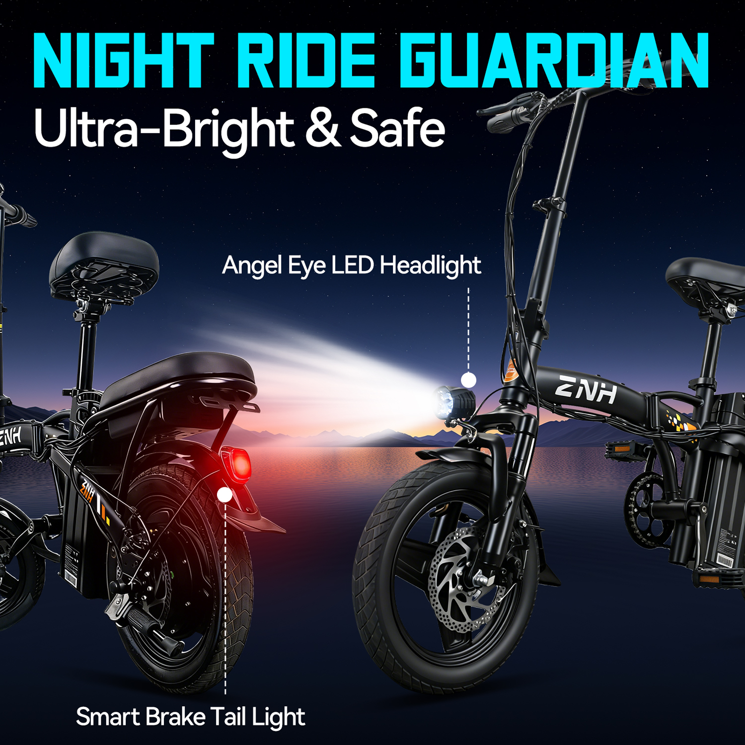 ZNH 500W Class 2 Folding Electric Bike for Adults | 14" Compact Commuter Ebike, 48V 13Ah Removable Battery, 60 Miles Range, UL2849 Certified