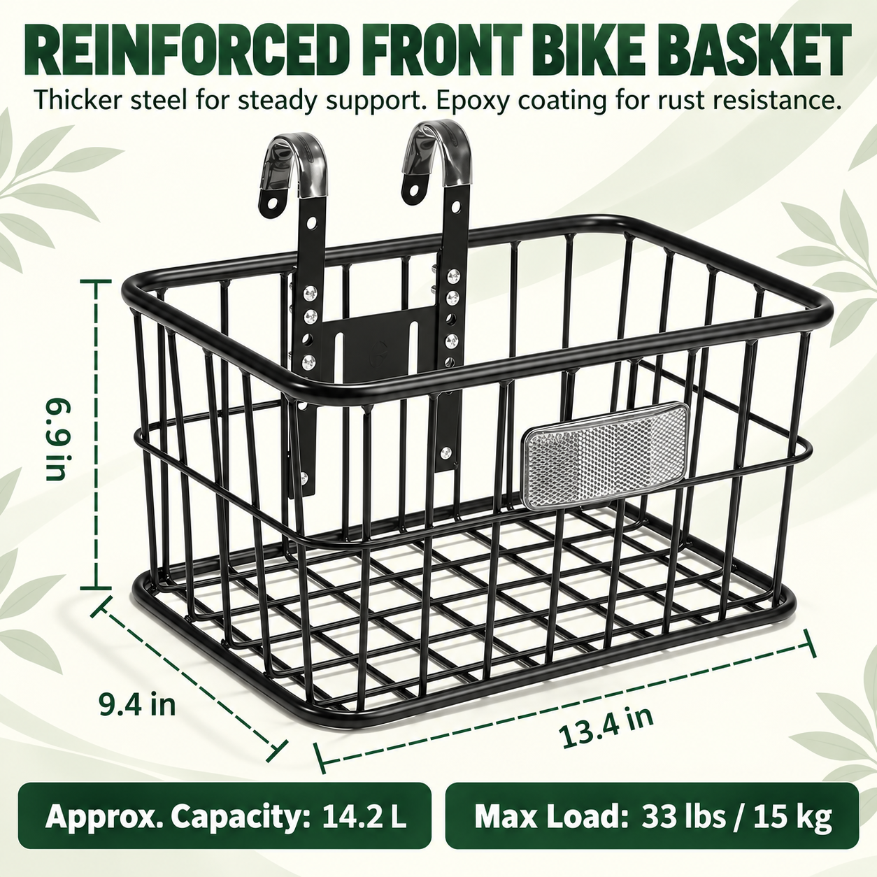 Front Bike Basket with Removable Liner Bag – Heavy-Duty Metal Bicycle Basket for E-Bikes & City Bikes