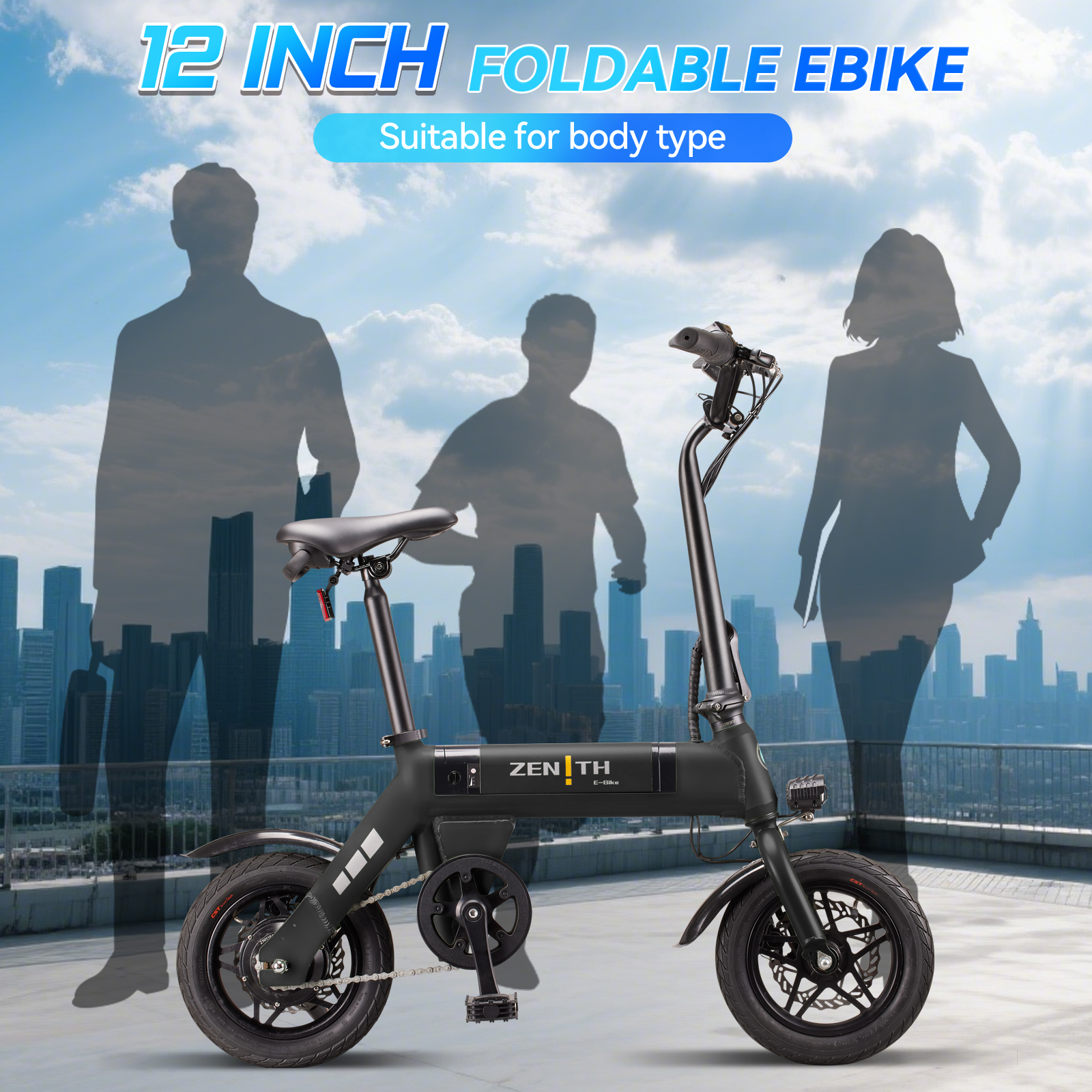 ZNH-01，12" Electric Bike, 400W Peak Motor, 36V Removable Battery,15.5 mph Folding Ebike