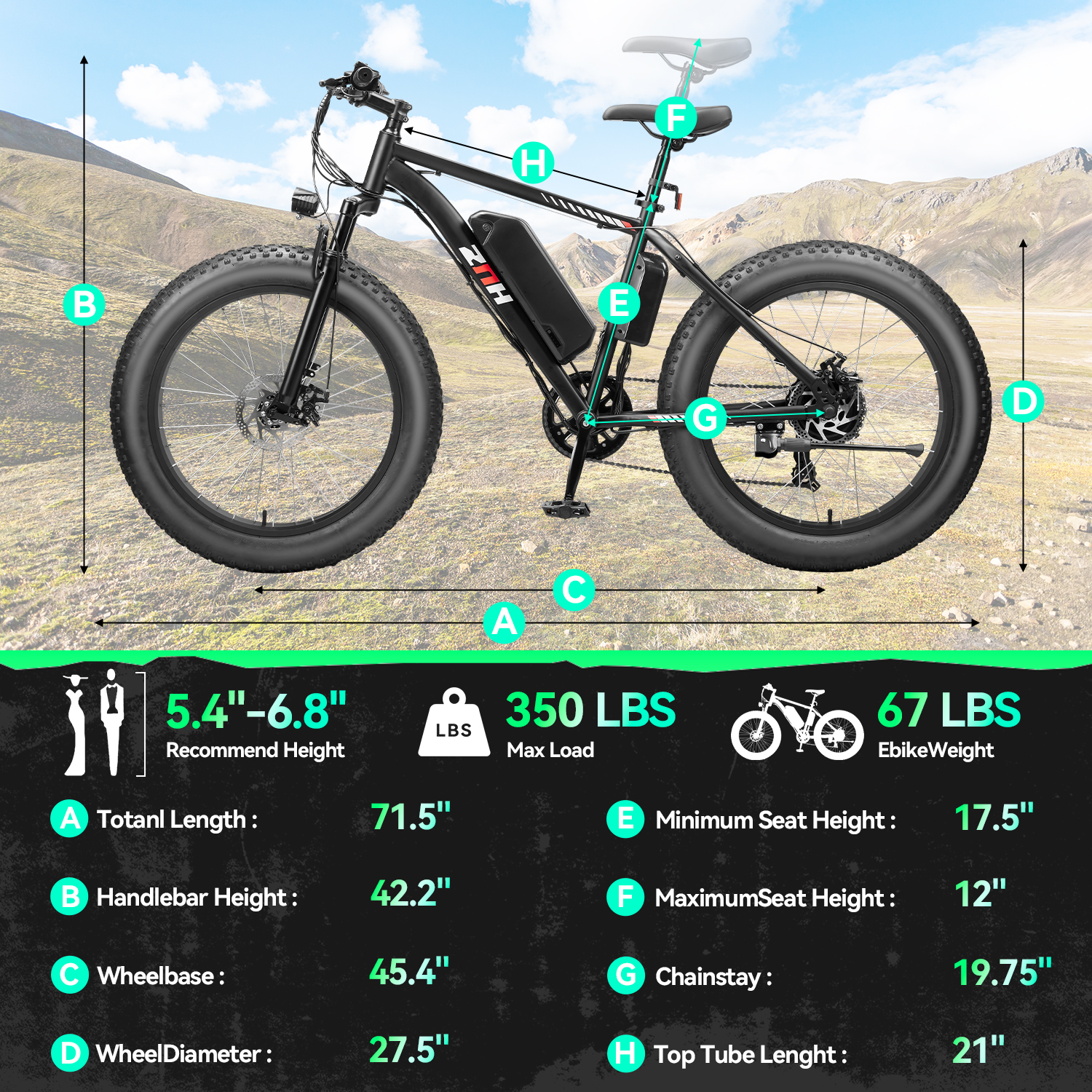 ZNH Peak 1000W Fat Tire Electric Bike for Adults, 24×4" Snow Beach Off-Road E-Bike, 48V 13Ah UL2849 Removable Battery Max 20MPH