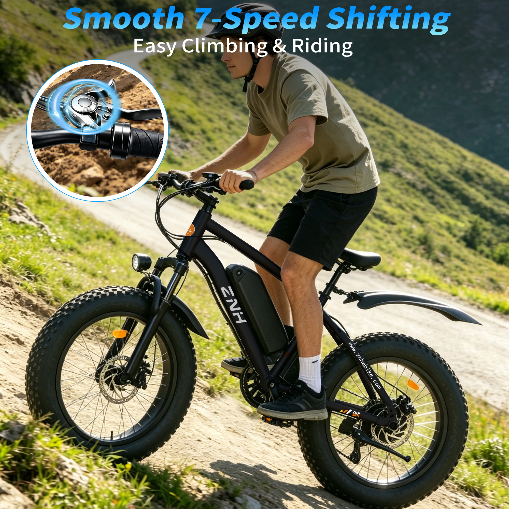 ZNH Peak 1000W Fat Tire Electric Bike for Teens & Adults, 20×4" All-Terrain Off-Road E-Bike, 48V 13Ah UL2849 Removable Battery, Max 20MPH Long Range 40+ Miles Mountain Ebike