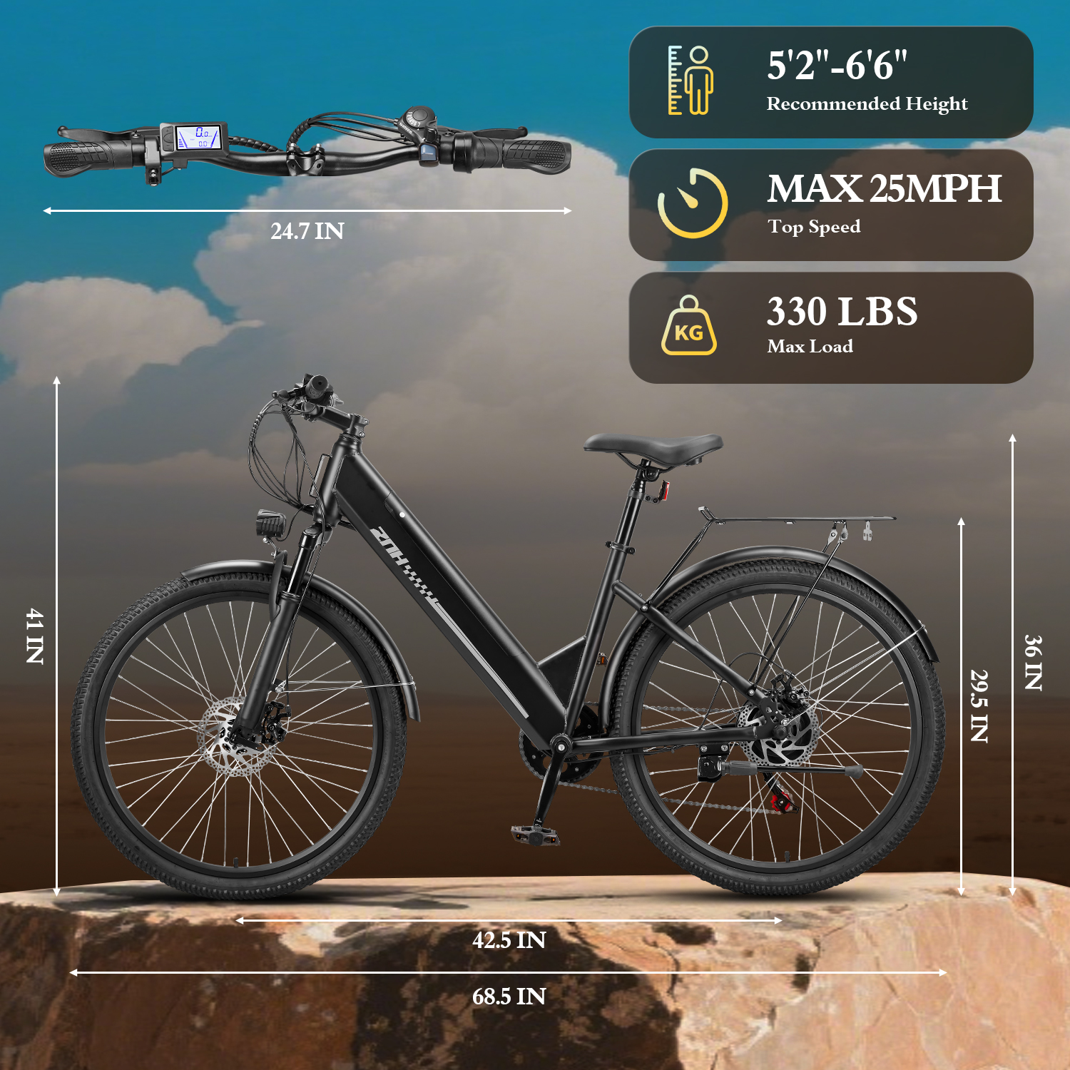 ZNH-17SR  26"Low Step Commuter Electric Bike for Adults|750W Powerful Motor Adult Electric Bicycles Max 20mph|48V 13Ah Removable Battery Women City Ebike|UL2849|Black