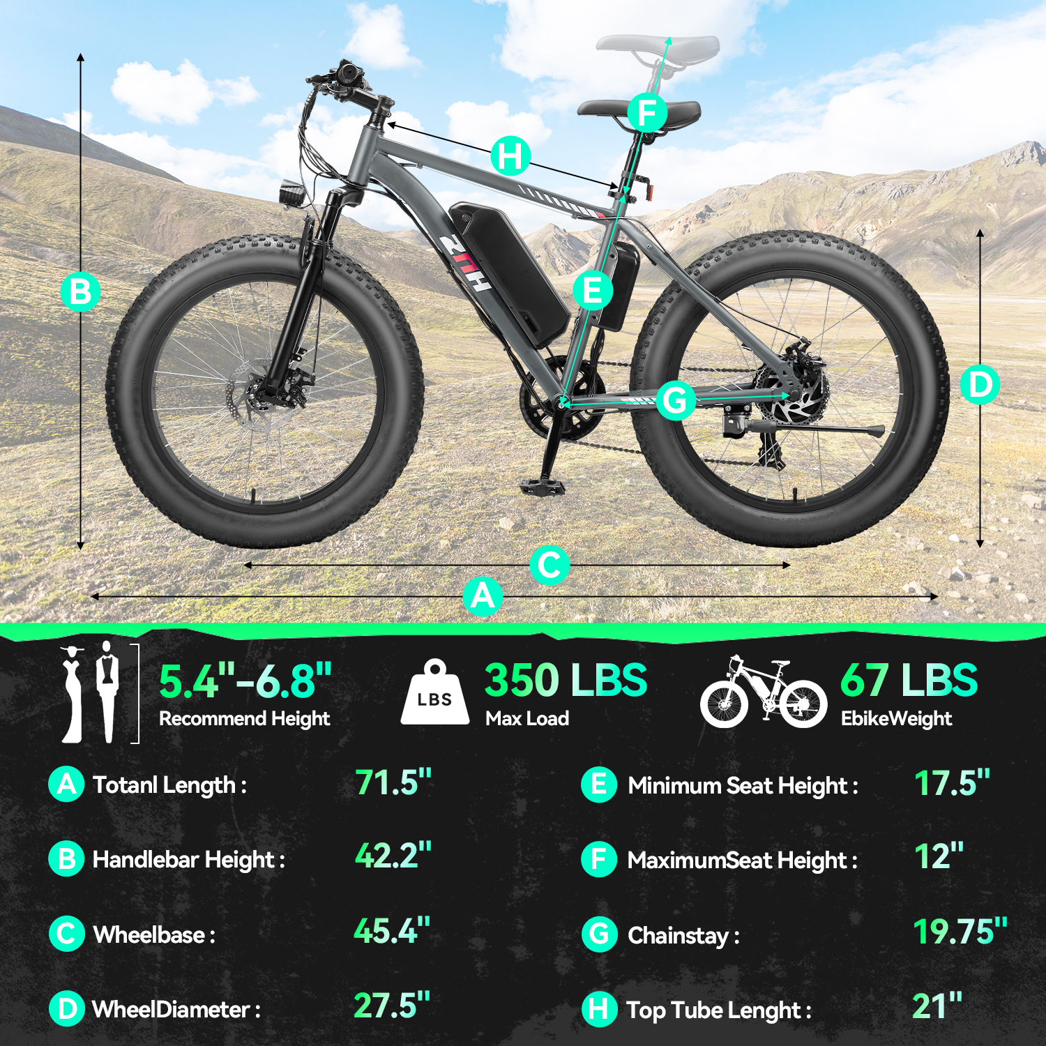 ZNH 1000w Peak Electric Bicycle for Adults w 48V 13Ah Removable Battery Up to 20mph，24”*4.0” Fat Tire Ebike for Snow & Beach，Electric Mountain Bike with 7 Speed，UL2849，Gray