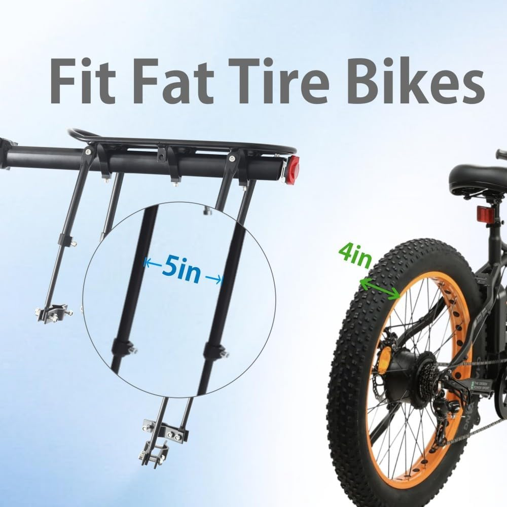 ZNH Universal Fat Tire Ebike Rear Rack, Quick Release Seat Post Mount Bike Cargo Carrier with Reflector, Heavy‑Duty 132 LBS(60KG) Load Luggage Rack for Fat Tire E‑Bike & Mountain Bike