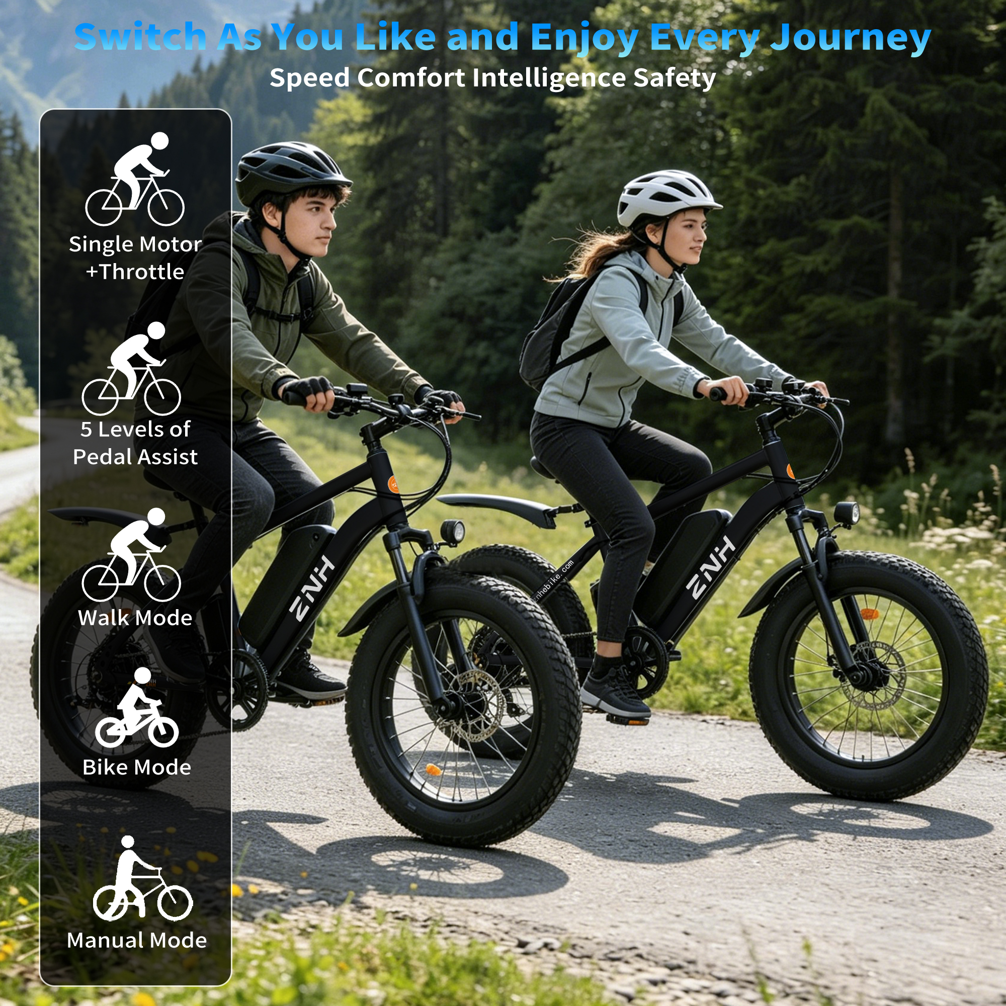ZNH Peak 1000W Fat Tire Electric Bike for Teens & Adults, 20×4" All-Terrain Off-Road E-Bike, 48V 13Ah UL2849 Removable Battery, Max 20MPH Long Range 40+ Miles Mountain Ebike