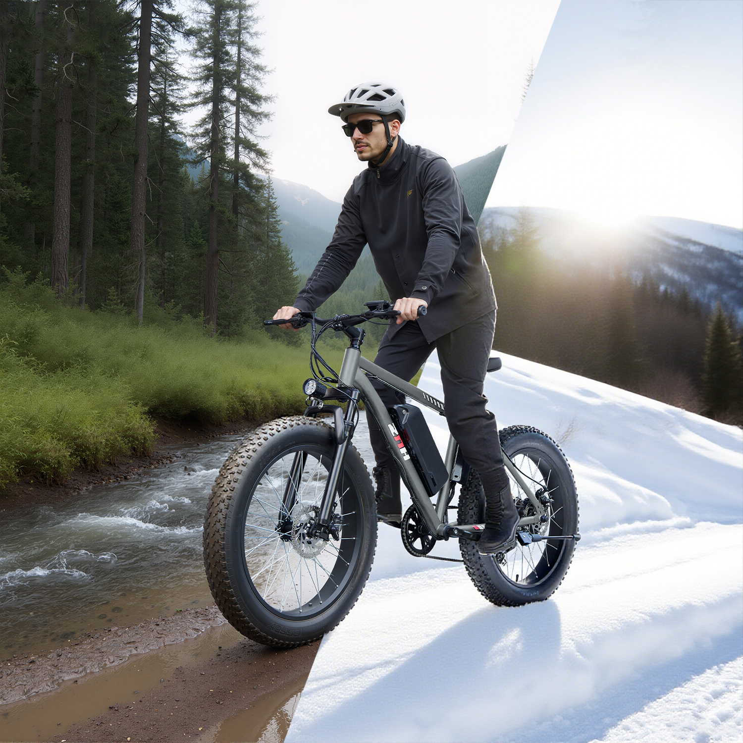 ZNH 1000w Peak Electric Bicycle for Adults w 48V 13Ah Removable Battery Up to 20mph，24”*4.0” Fat Tire Ebike for Snow & Beach，Electric Mountain Bike with 7 Speed，UL2849，Gray
