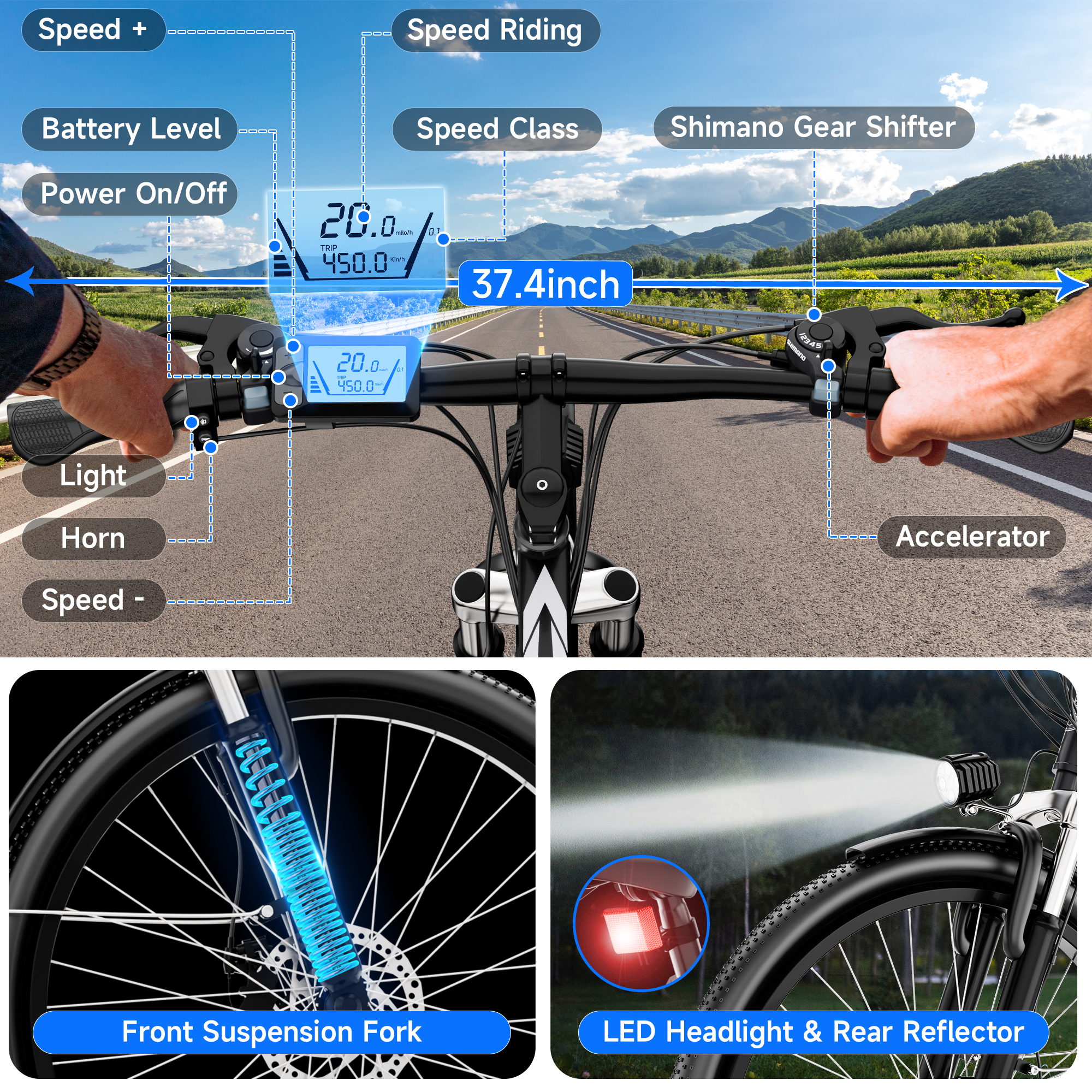 ZNH 02SR Rated 500W Peak 1000W Electric Mountain Bike for Adults, 26 Inch Off-Road E-Bike, 52V 13Ah UL2849 Removable Battery, Shimano 21-Speed Up to 70 Miles Range Ebike